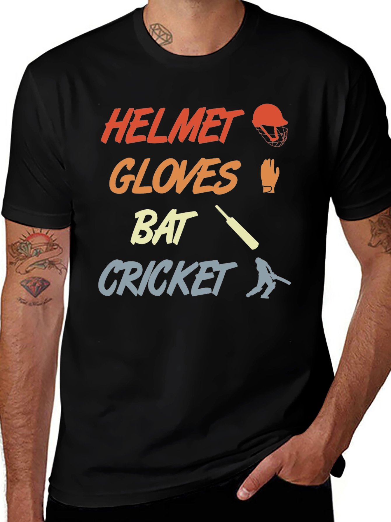 Variant 4 of Cricket Helmet Gloves Bat T-Shirt