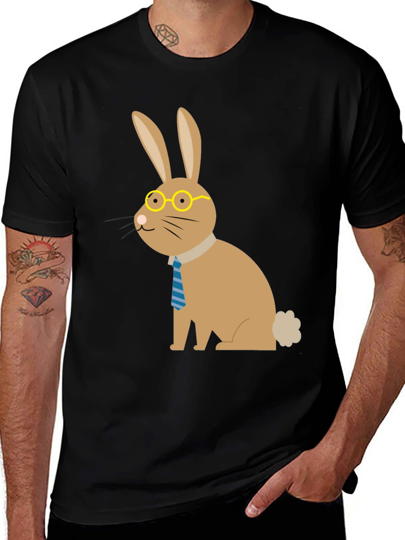 Variant 9 of Dapper Bunny T-Shirt: Cartoon Rabbit with Glasses & Tie