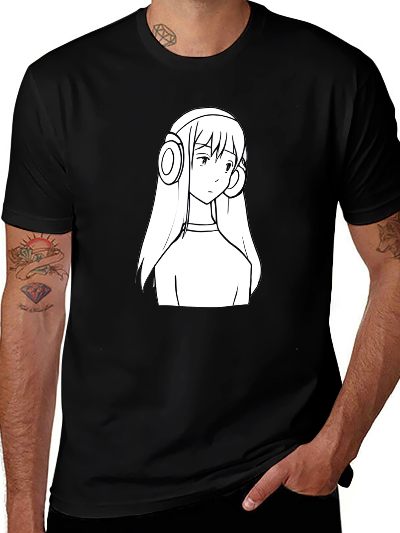 Variant 13 of Anime Girl Headphone Graphic Black T-Shirt