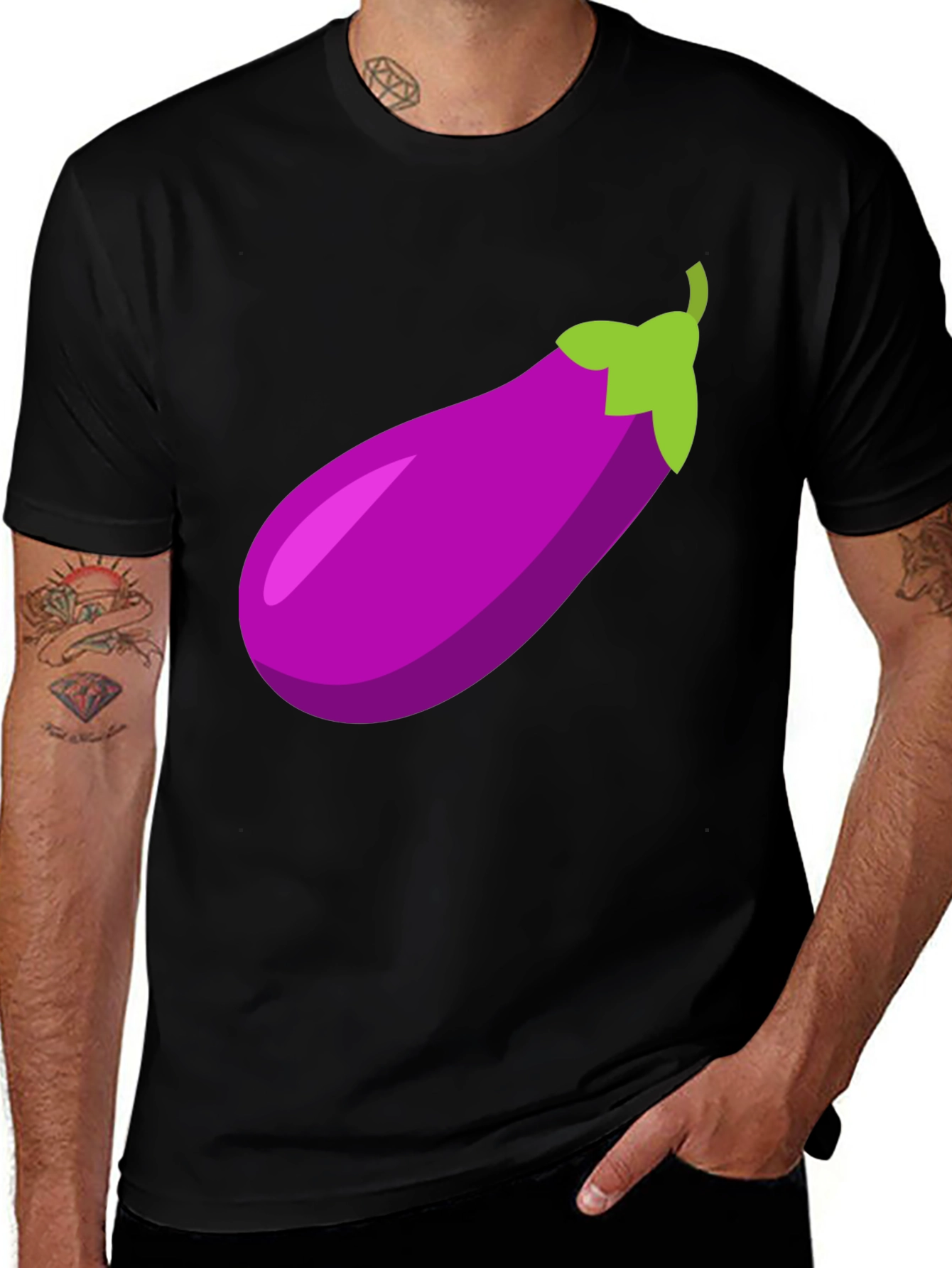 Variant 16 of Eggplant Emoji T-Shirt - Black Cotton Blend