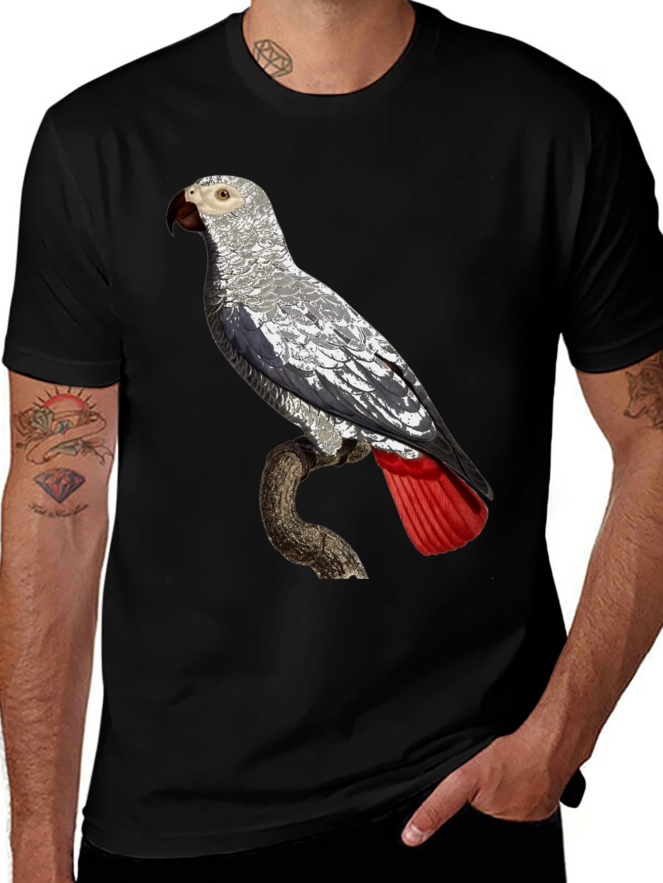 Variant 5 of African Grey Parrot Graphic Tee - Unisex Black T-Shirt