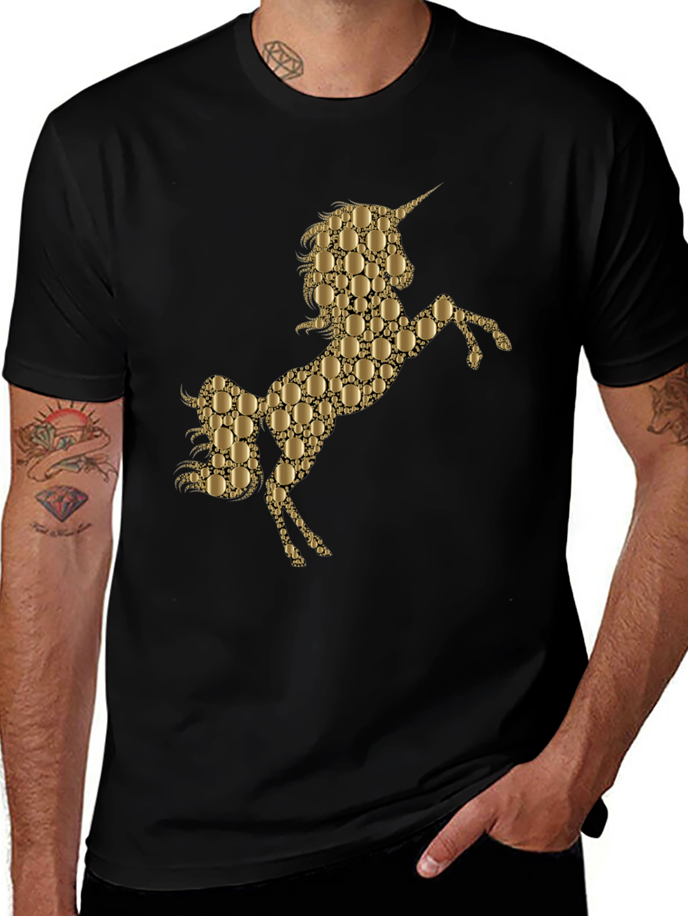 Variant 17 of Gold Unicorn Graphic Black T-Shirt
