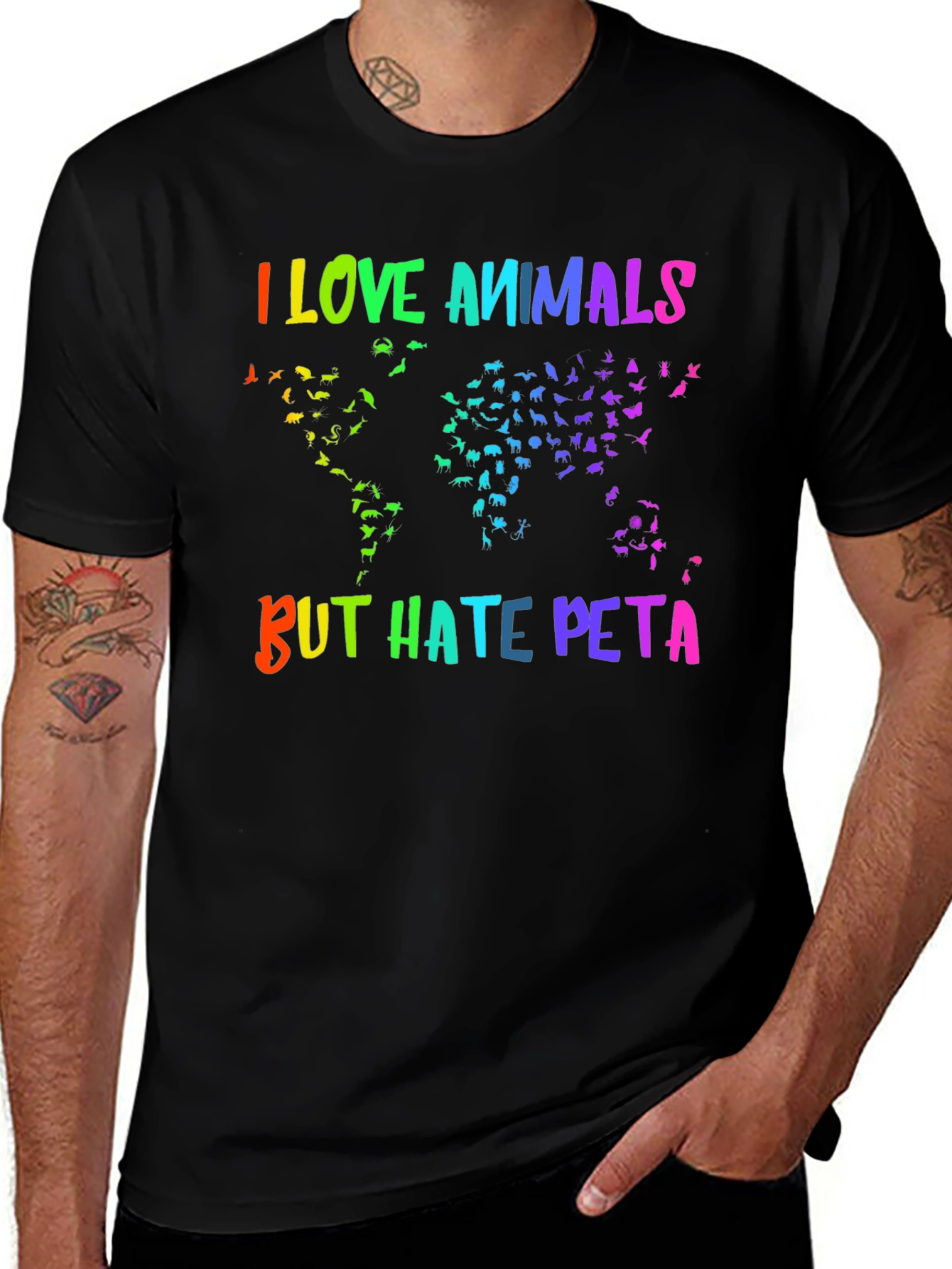 Variant 6 of I Love Animals But Hate Peta Rainbow Graphic T-Shirt