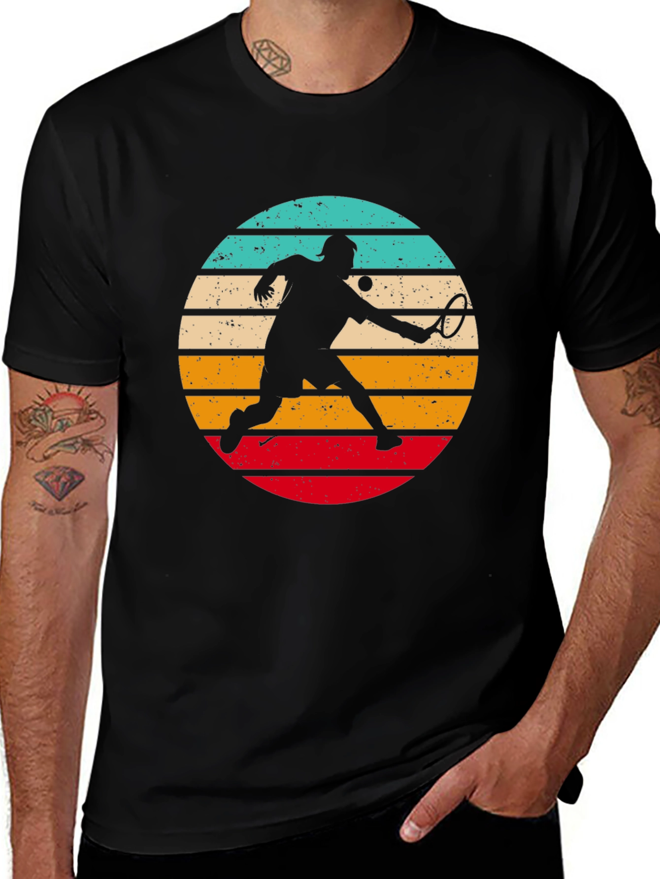 Variant 11 of Retro Tennis Player Black T-Shirt