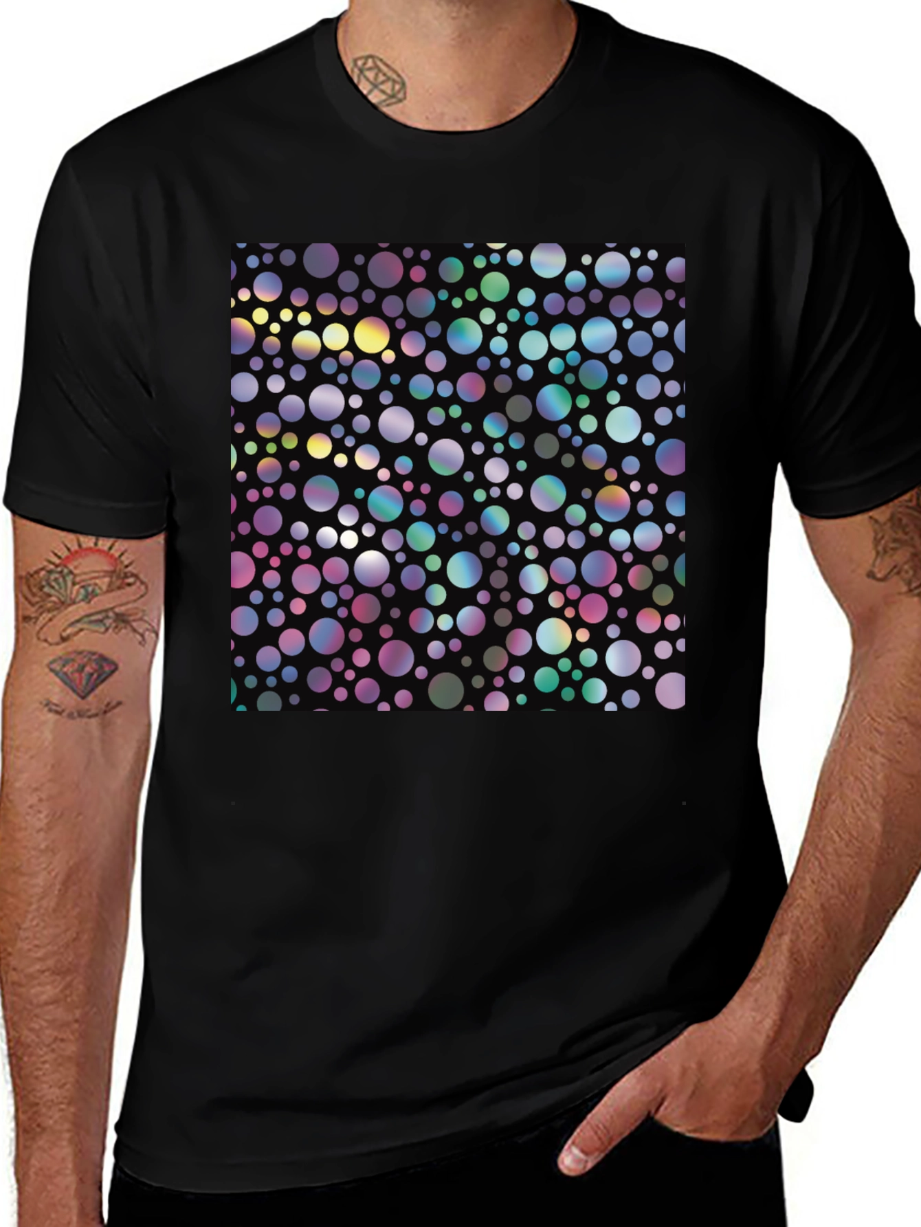 Variant 5 of Colorful Circle Pattern Black T-Shirt