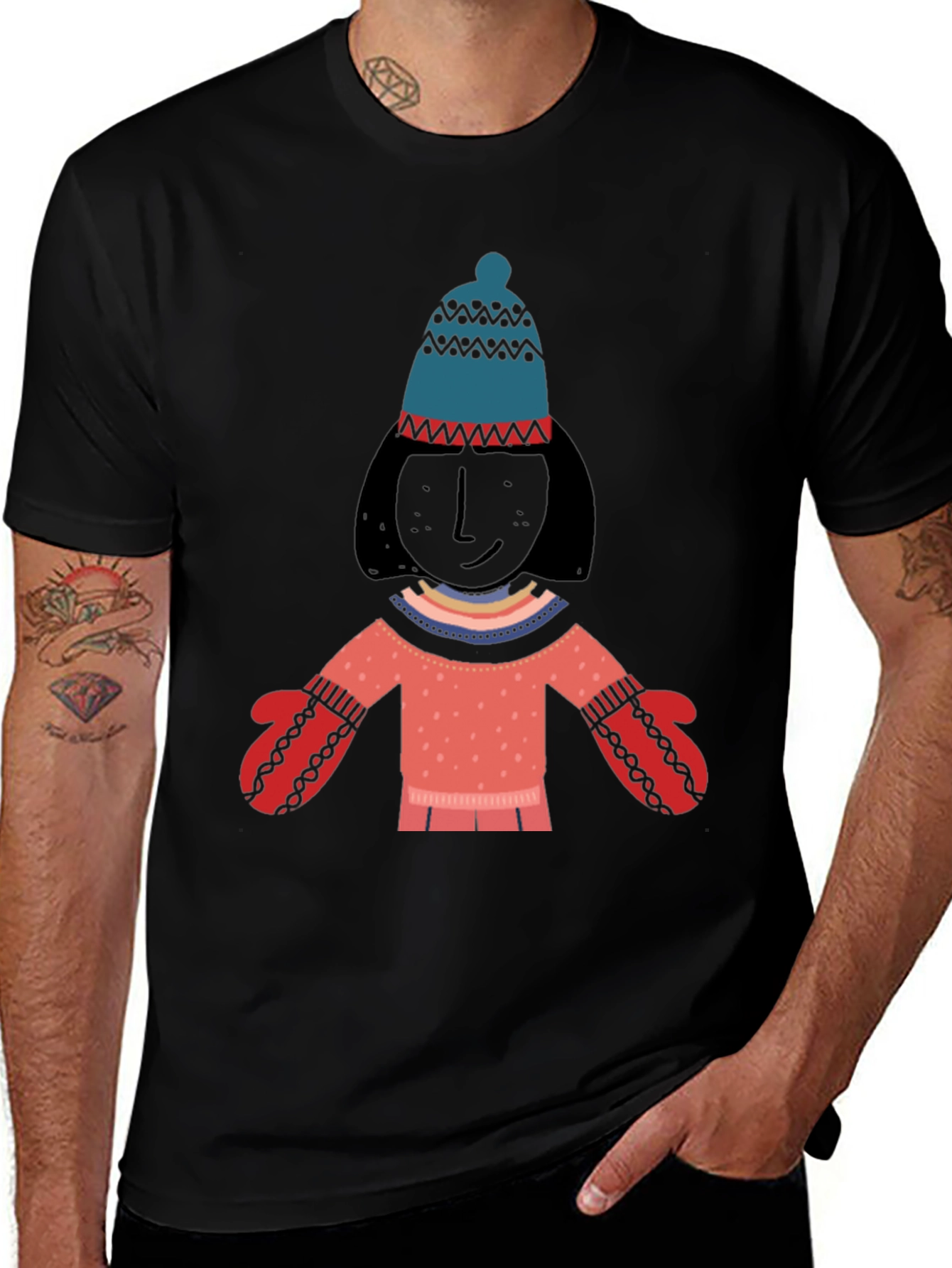 Cozy Character Tee - Winter Ready Cartoon Graphic T-Shirt