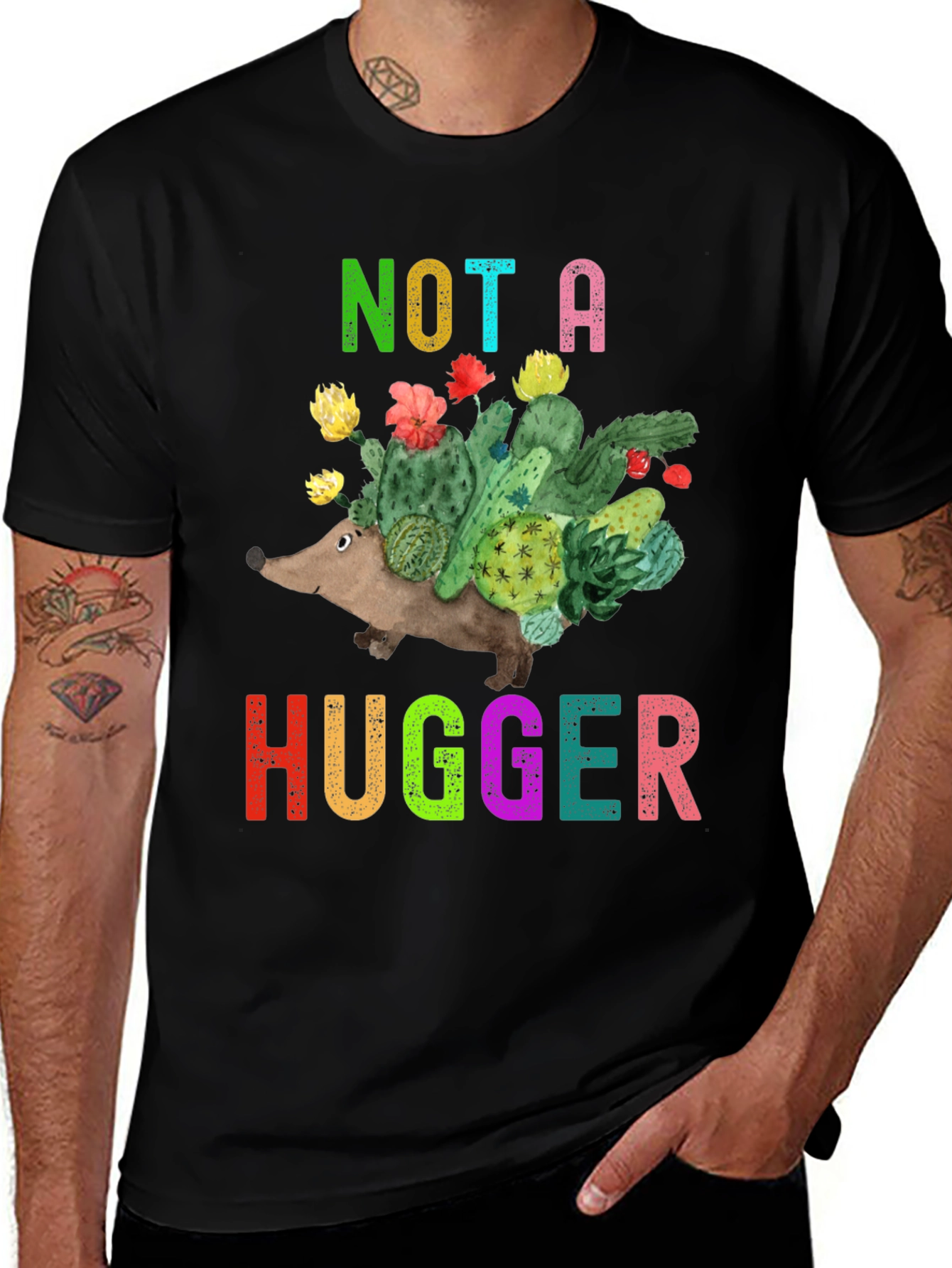 Variant 18 of Not a Hugger Hedgehog Cactus Graphic T-Shirt