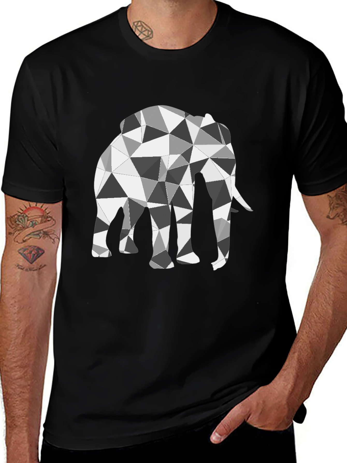 Variant 7 of Geometric Elephant Graphic Tee - Stylish Men's Black T-Shirt