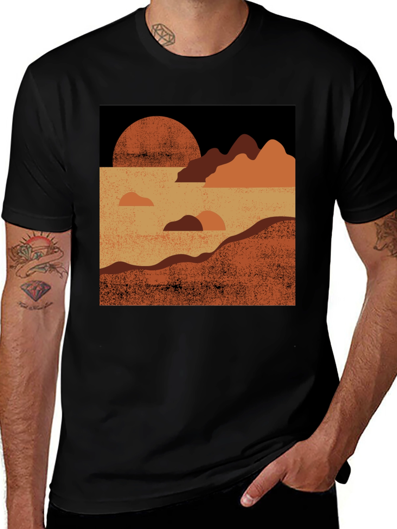 Variant 9 of Abstract Landscape Graphic Tee - Black Casual T-Shirt
