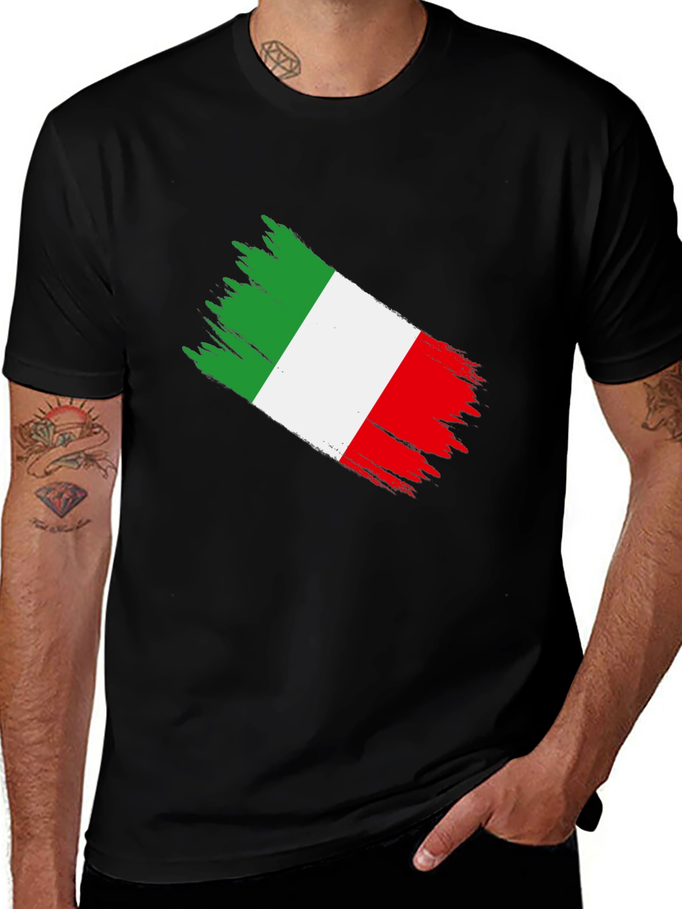 Italian Flag Brushstroke Men's Black T-Shirt