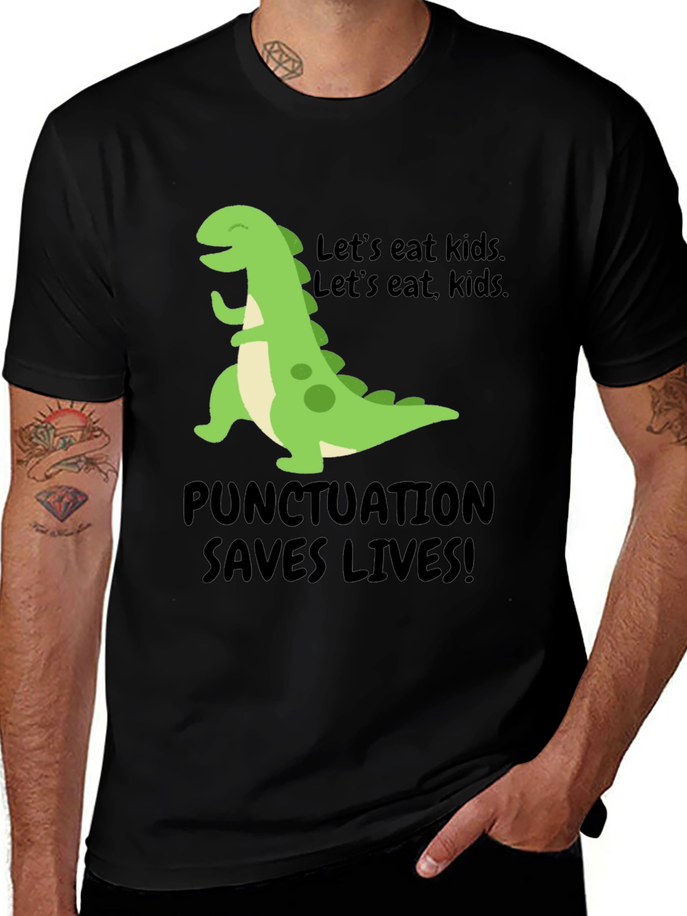 Variant 14 of Punctuation Saves Lives Dinosaur T-Shirt