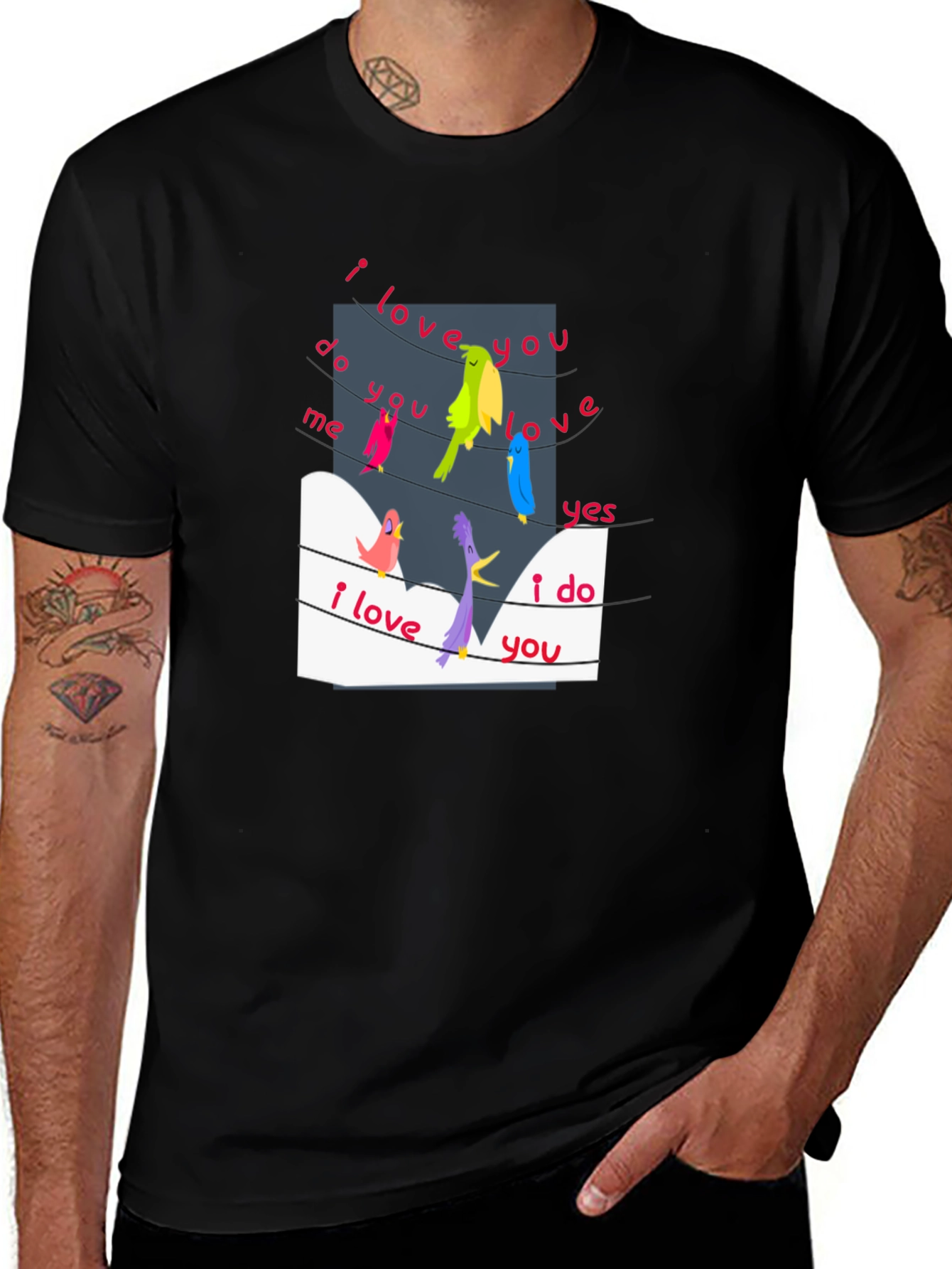 Variant 19 of Whimsical Bird Song T-Shirt - I Love You Design