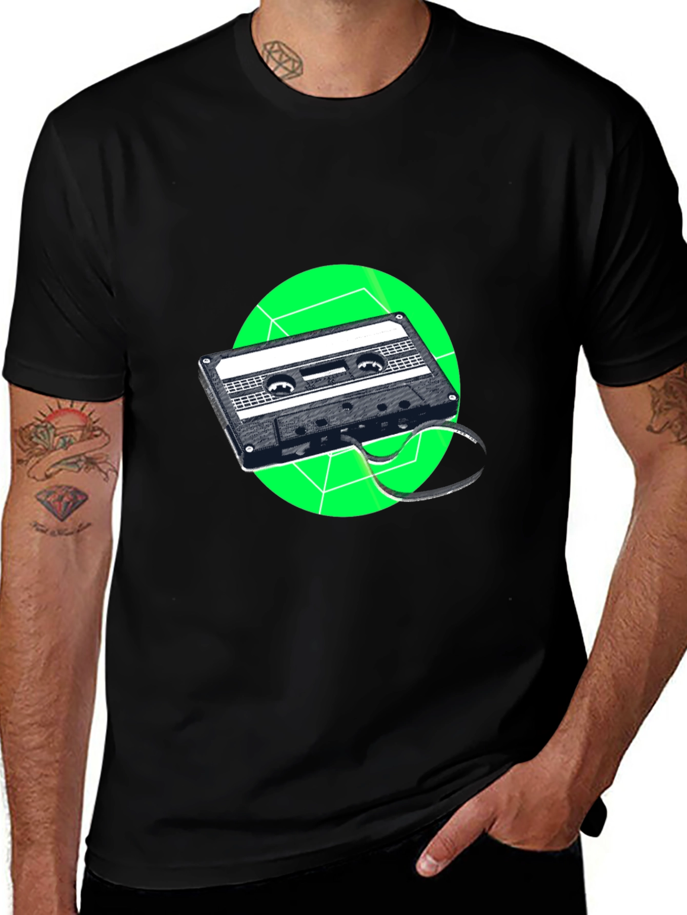 Variant 4 of Retro Cassette Tape Graphic Black T-Shirt