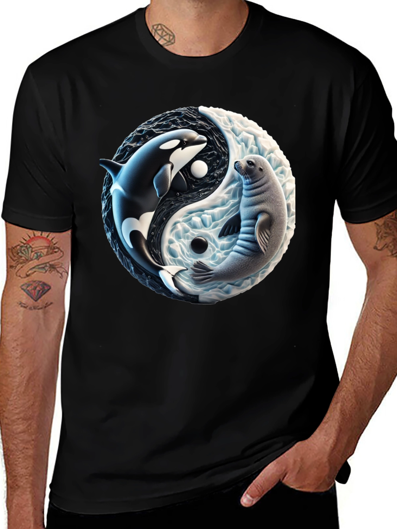 Yin Yang Orca and Seal Black T-Shirt