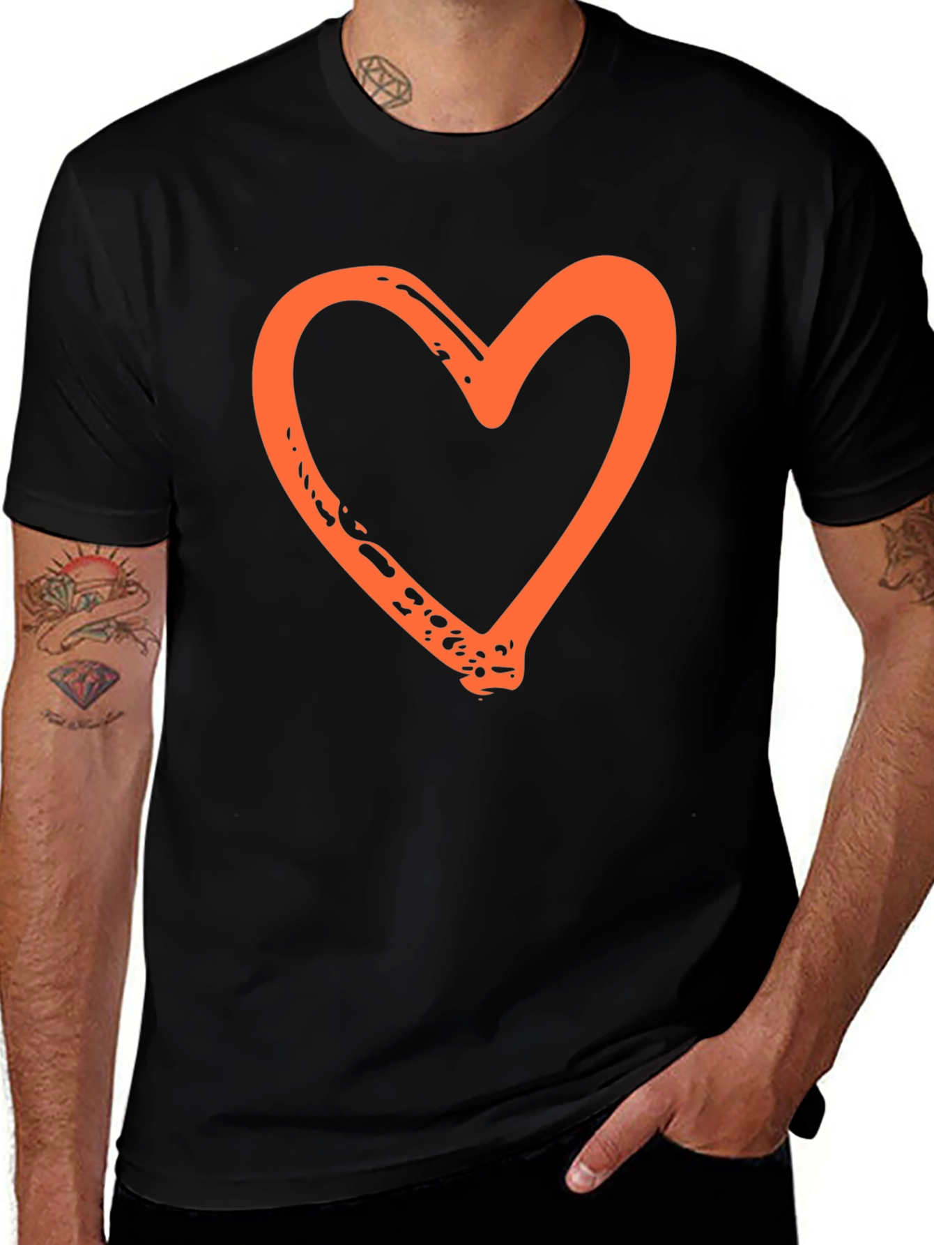 Variant 12 of Orange Heart Graphic Black T-Shirt