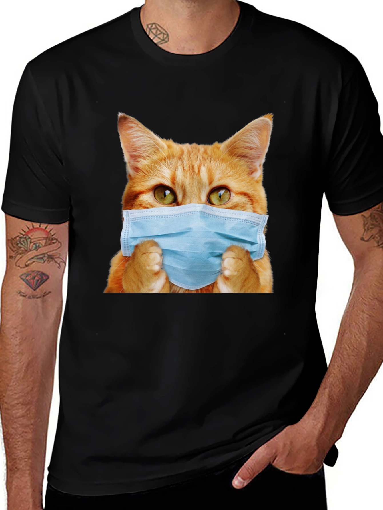 Variant 25 of Masked Cat Graphic Tee - Stay Safe & Stylish