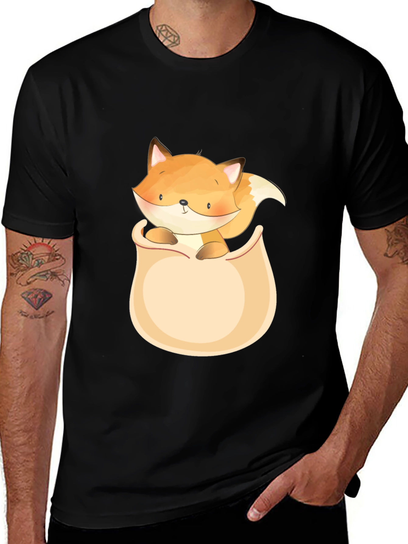 Variant 23 of Cute Fox Pocket T-Shirt - Graphic Tee