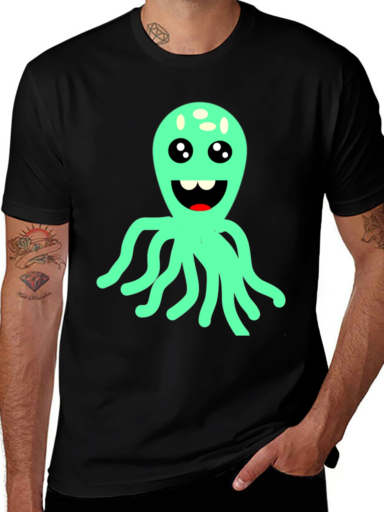 Variant 10 of Cute Octopus Graphic T-Shirt - Black