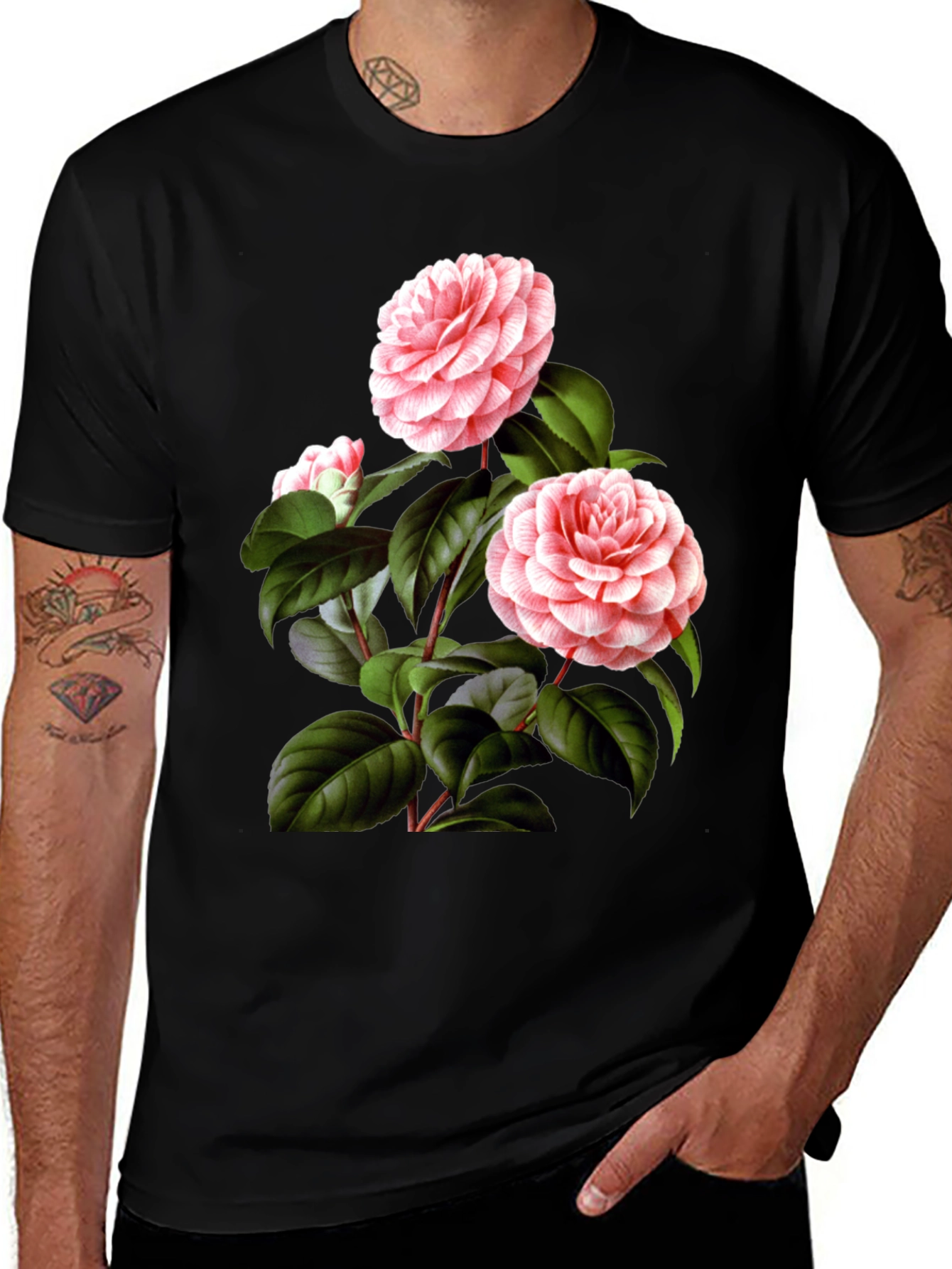 Variant 20 of Floral Print Black T-Shirt
