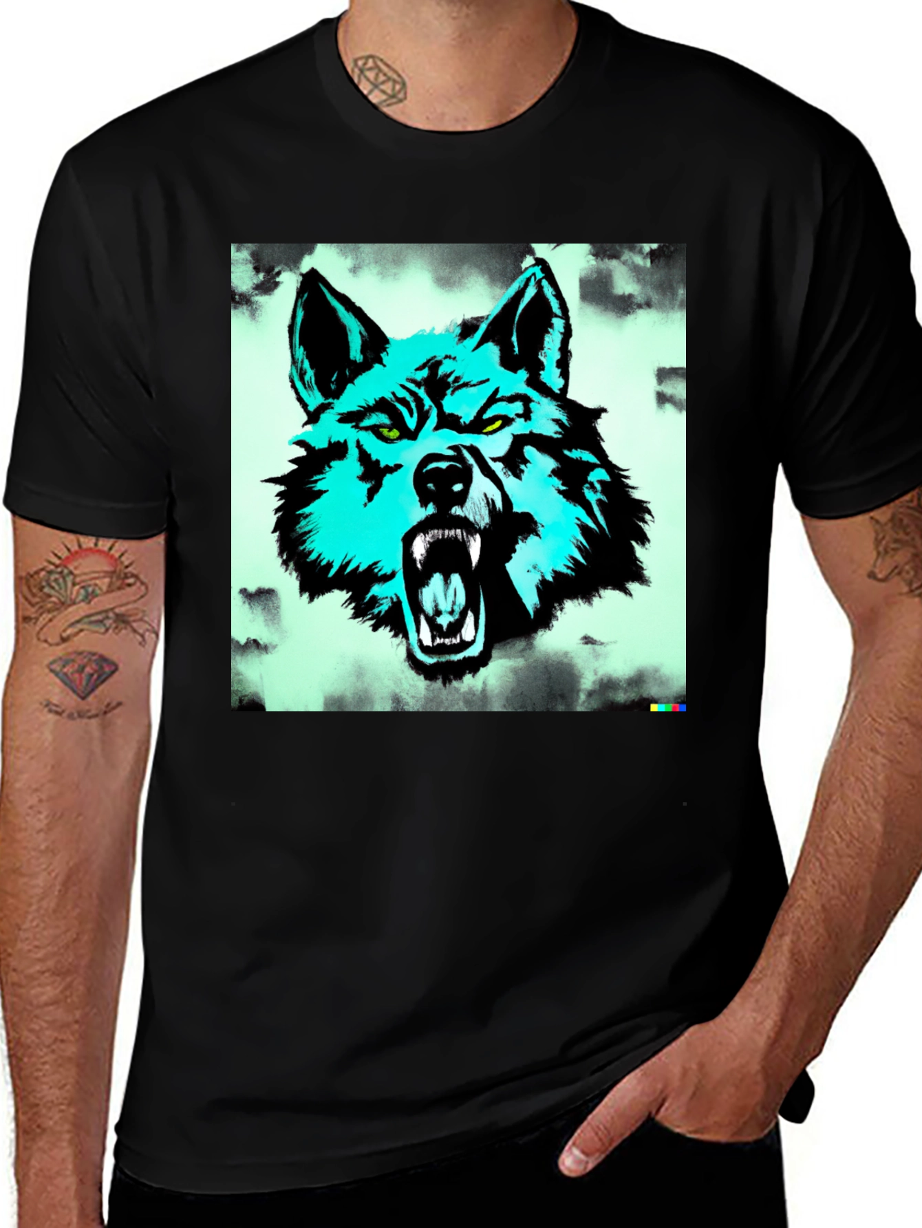 Variant 6 of Wolf Graphic Tee - Men's Black Cotton T-Shirt