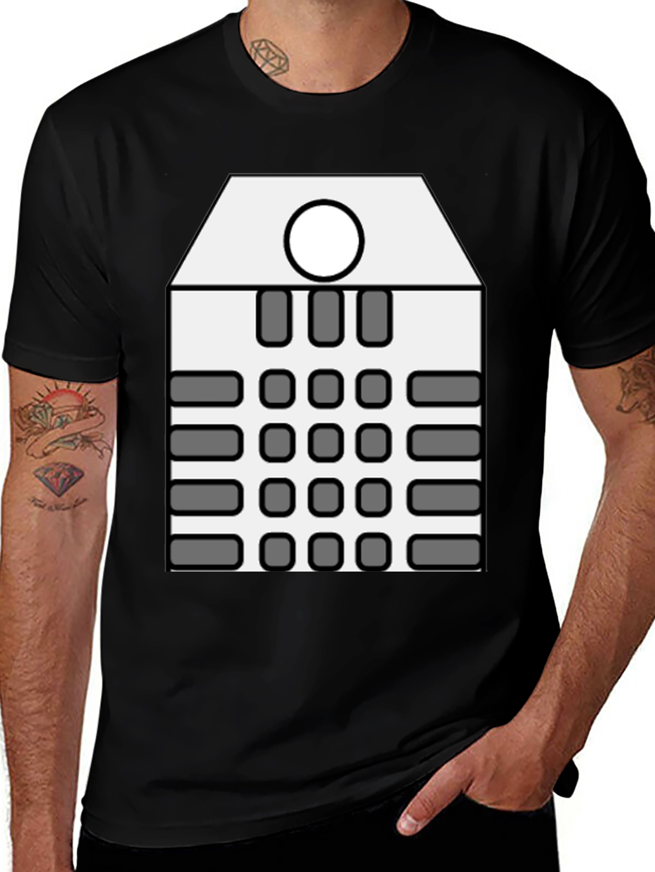 Black Geometric Grid Graphic Tee - Modern Minimalist Design main image