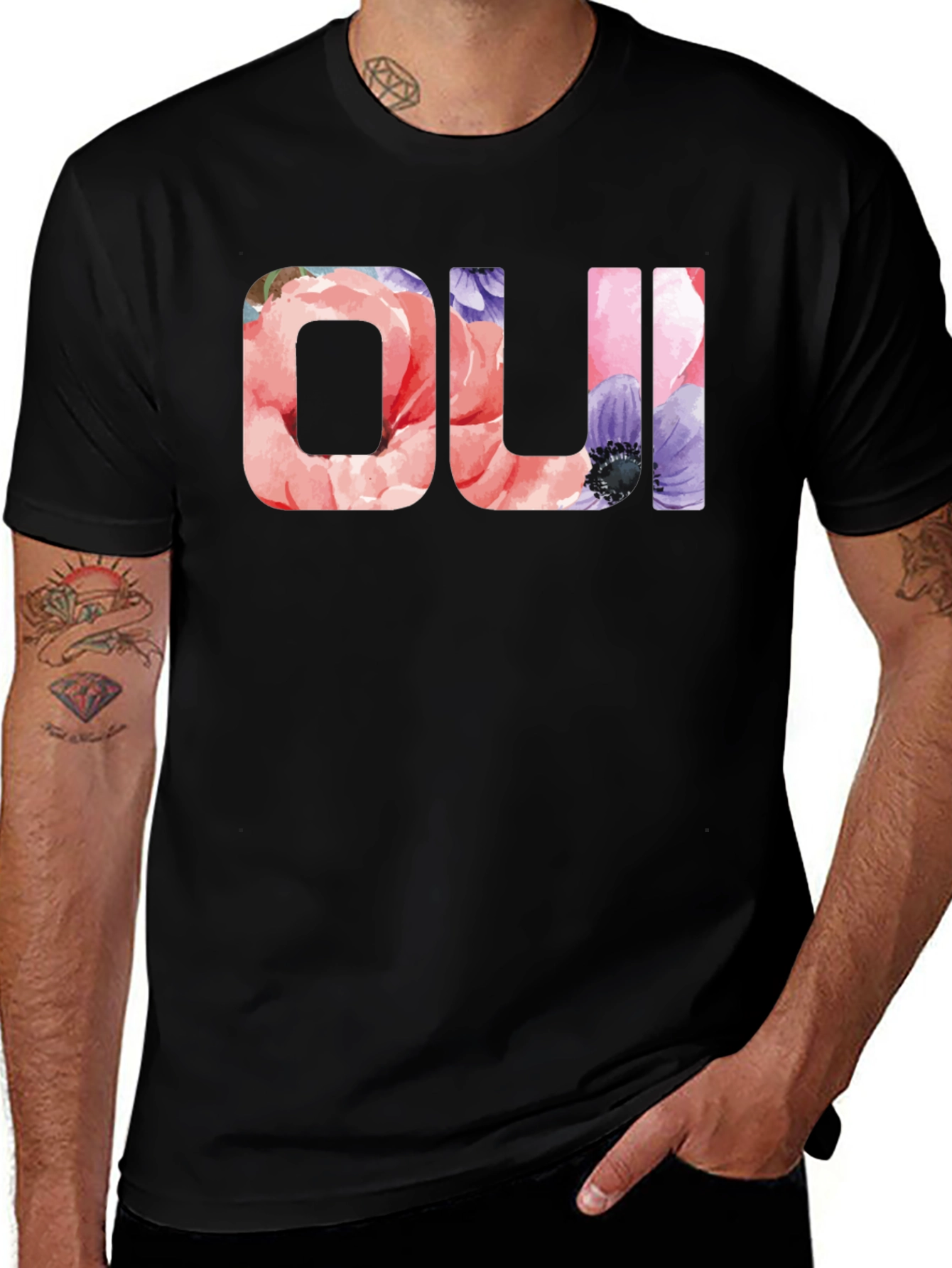 Variant 25 of Floral Oui Graphic Tee - Trendy French Yes T-Shirt