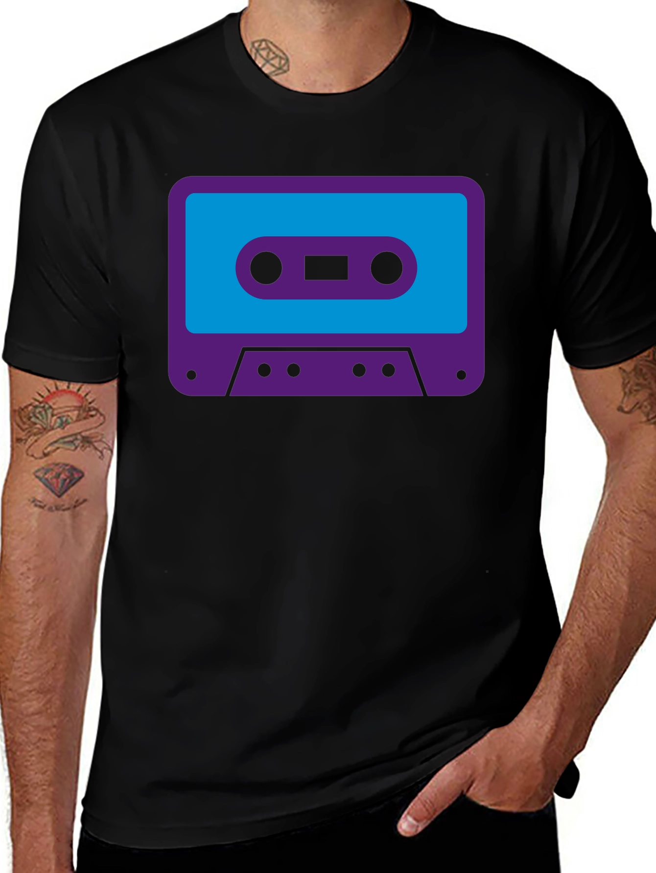 Variant 23 of Retro Cassette Tape Graphic Tee - Black Cotton T-Shirt