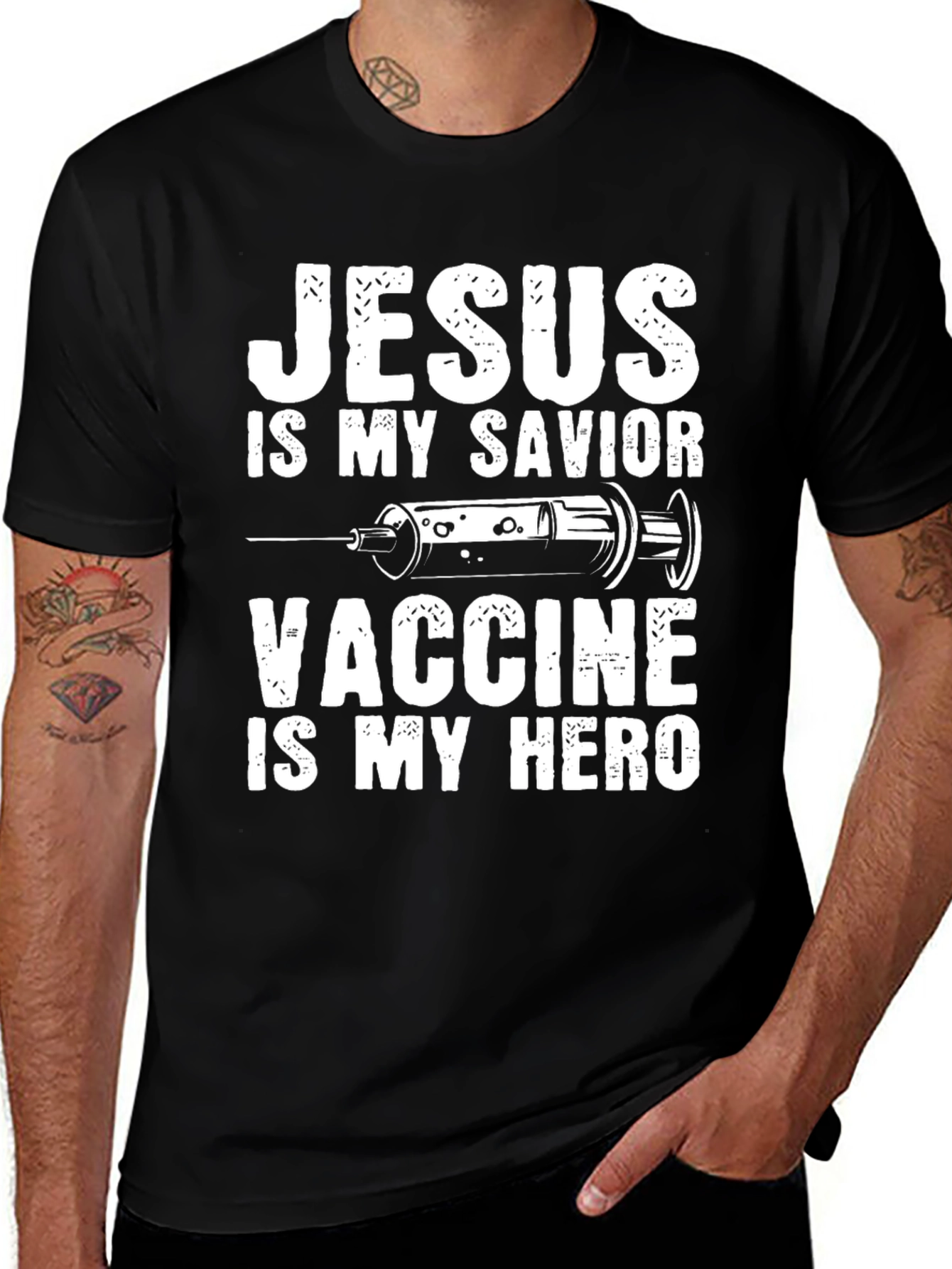 Jesus is my Savior, Vaccine is my Hero Graphic Tee
