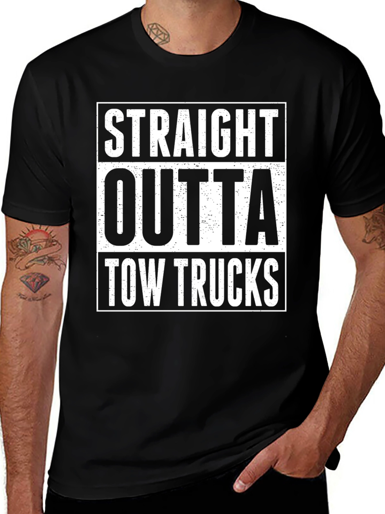 Black Straight Outta Tow Trucks Funny T-Shirt main image