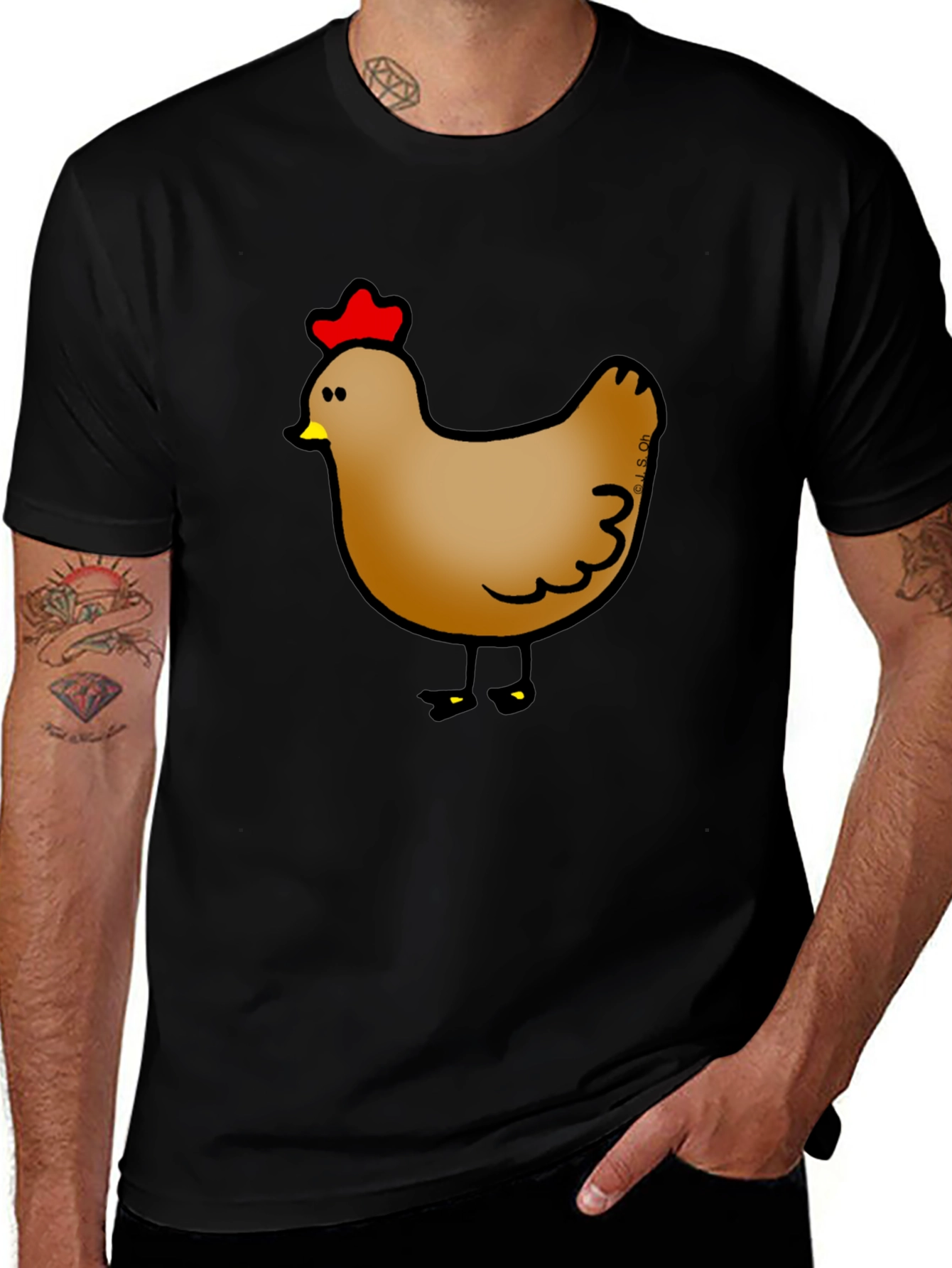 Variant 25 of Cute Chicken Graphic Print Black T-Shirt