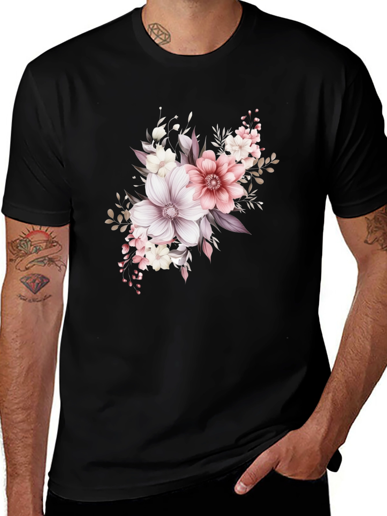 Variant 4 of Floral Print Black T-Shirt