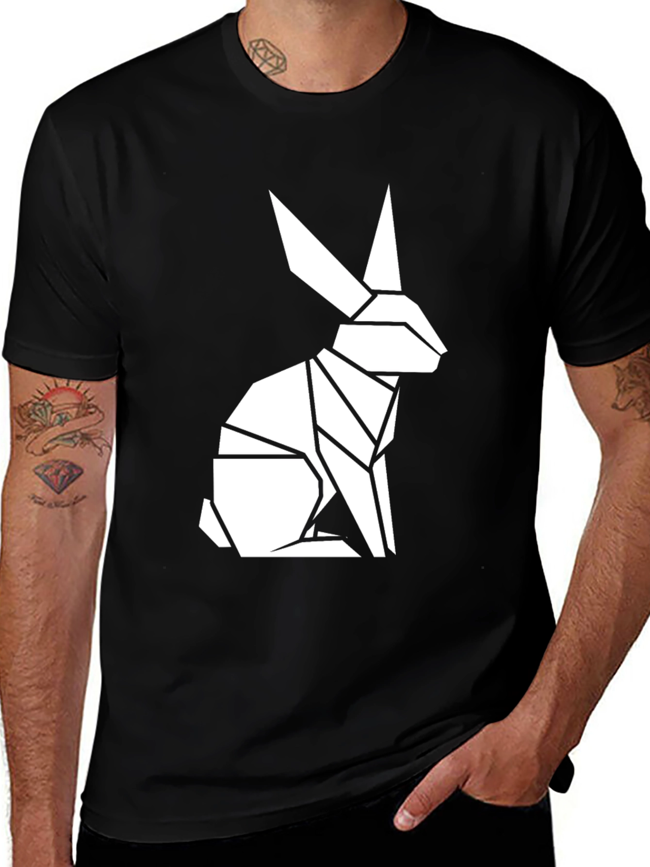 Variant 28 of Geometric Rabbit Graphic Tee - Modern Black T-Shirt