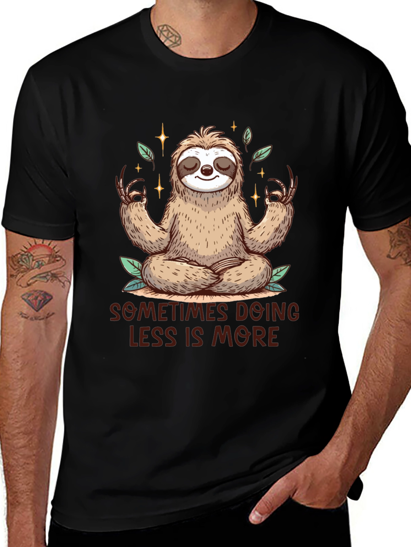 Variant 10 of Meditating Sloth Tee - Sometimes Less is More
