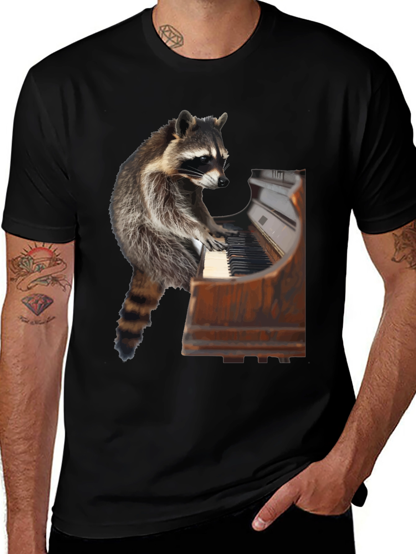 Variant 18 of Raccoon Pianist Graphic Tee - Quirky Animal Lover's Shirt