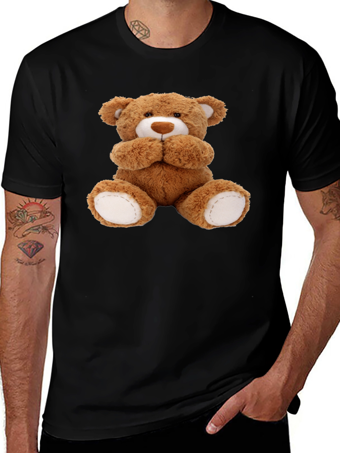 Variant 6 of Men's Black T-Shirt with Teddy Bear Graphic