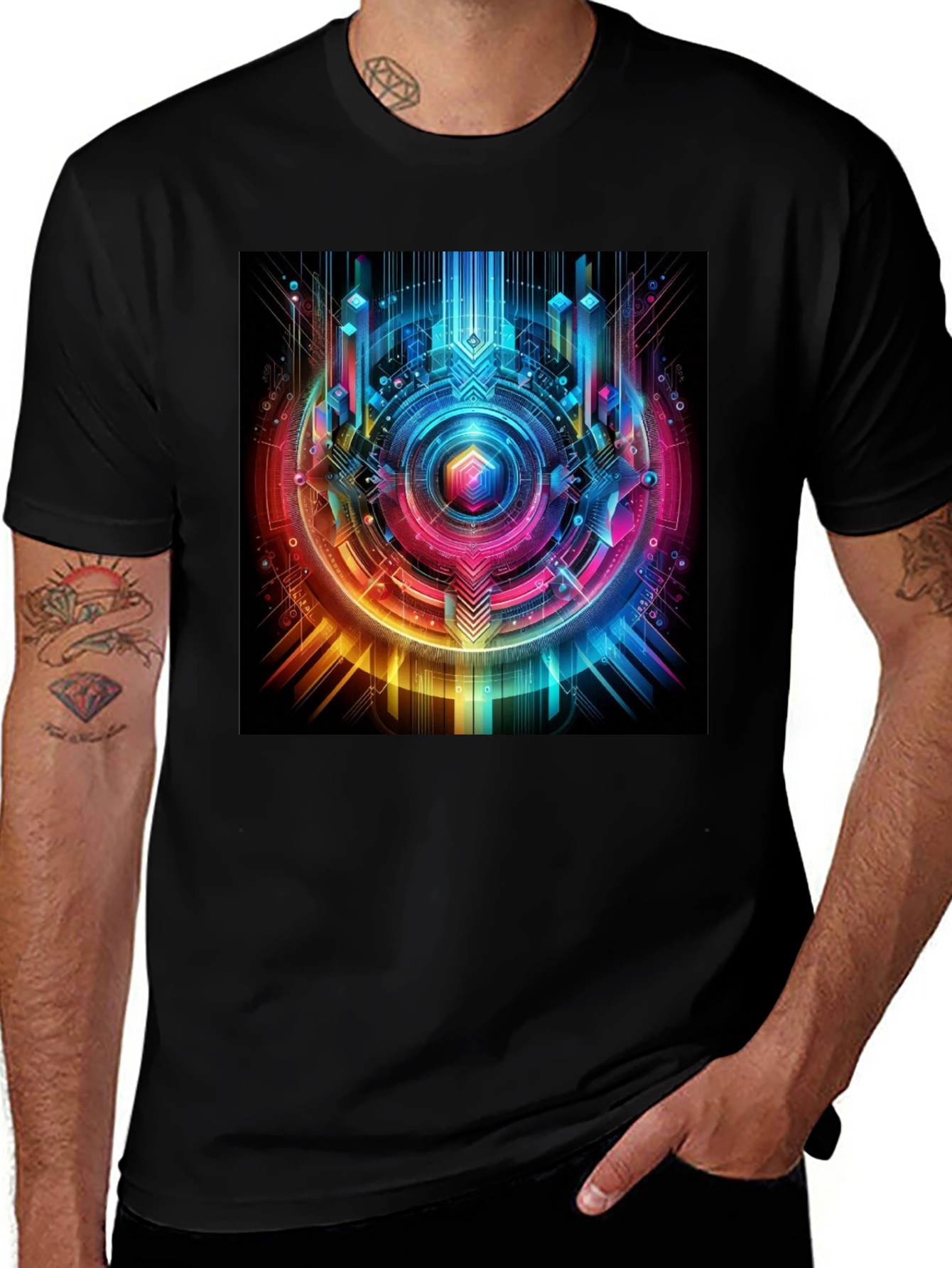 Variant 4 of Geometric Cyberpunk Graphic T-Shirt