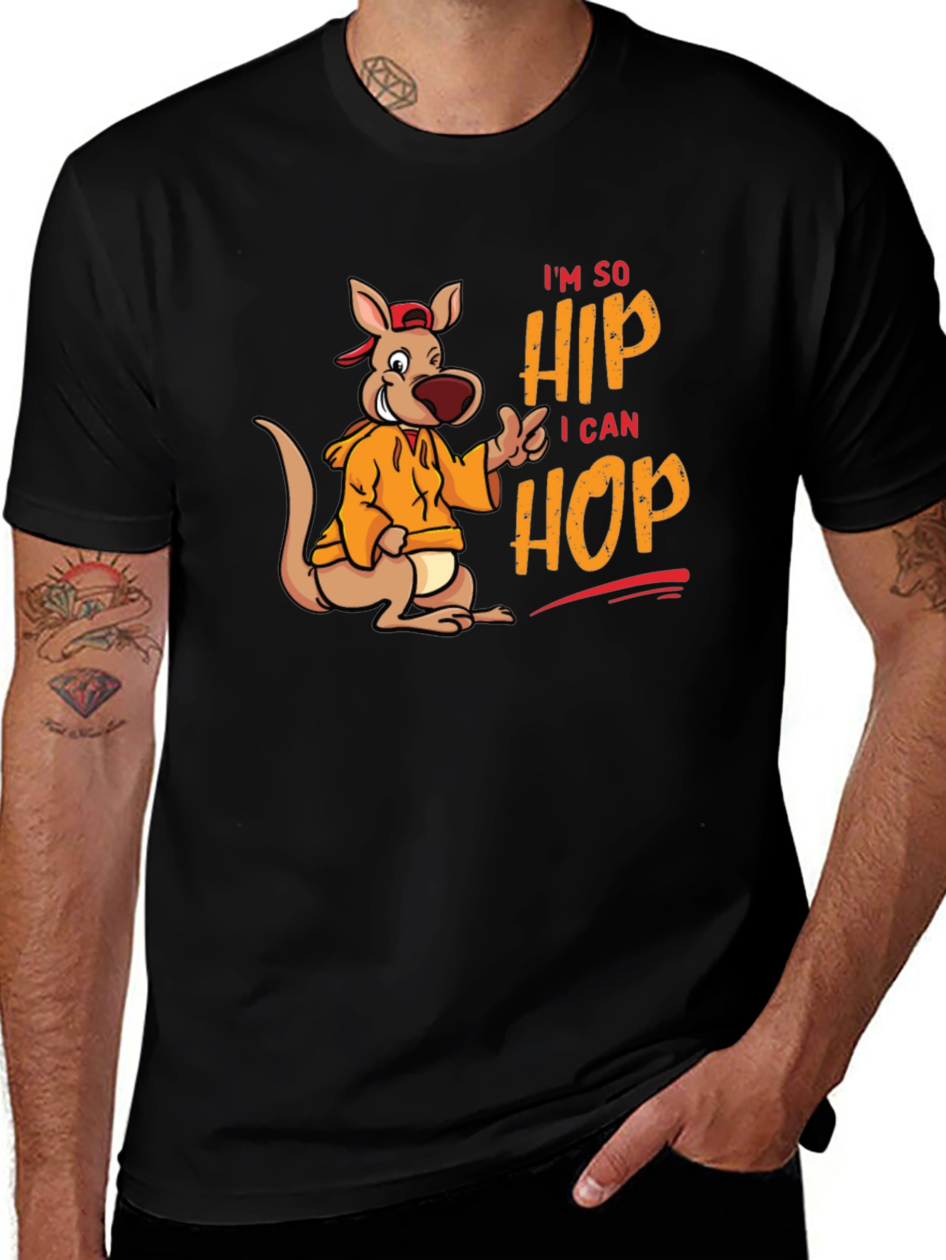 Variant 10 of Hip Hop Kangaroo Graphic T-Shirt - Black