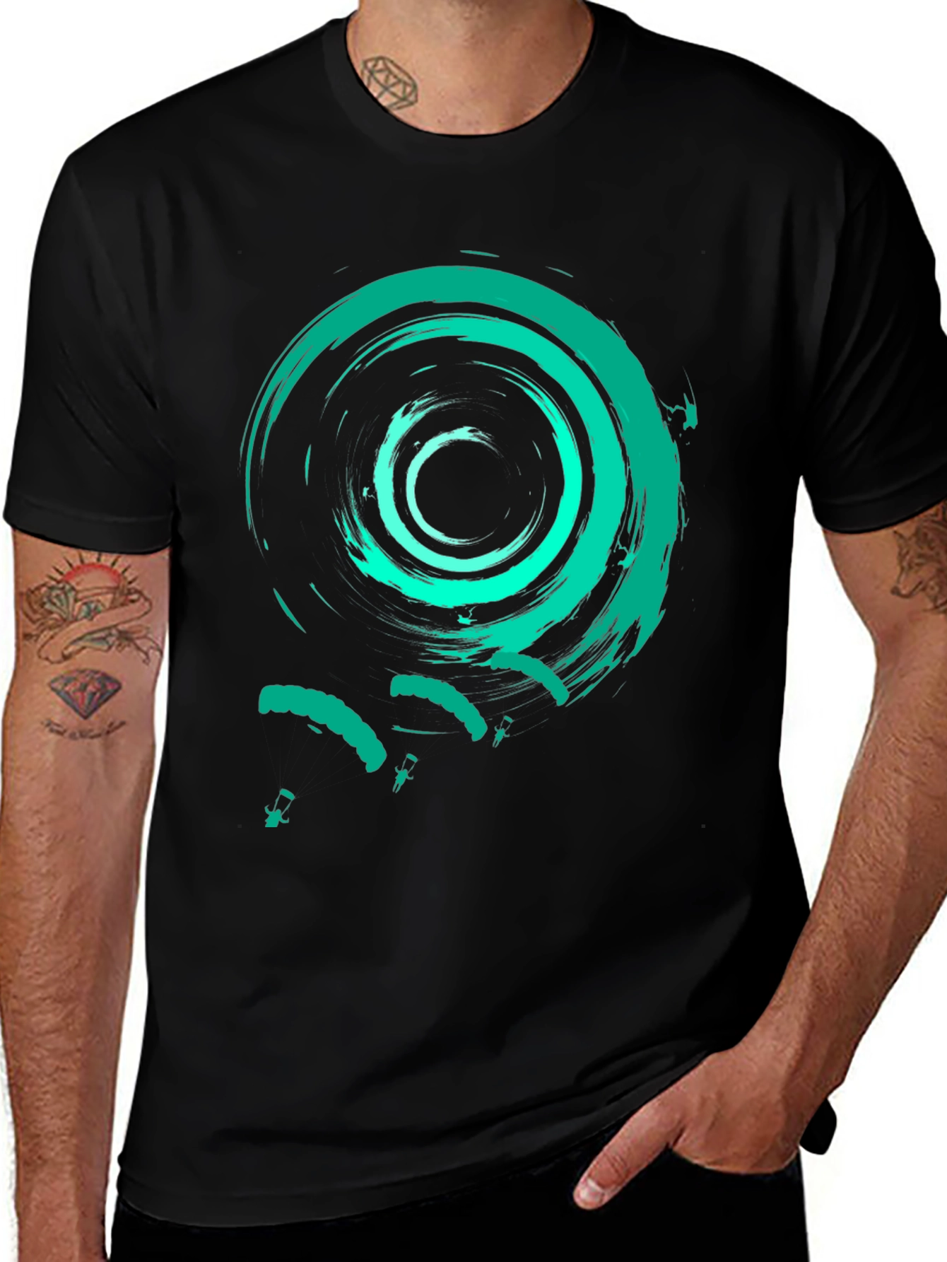 Parachute Swirl Graphic Tee - Black Cotton Comfort