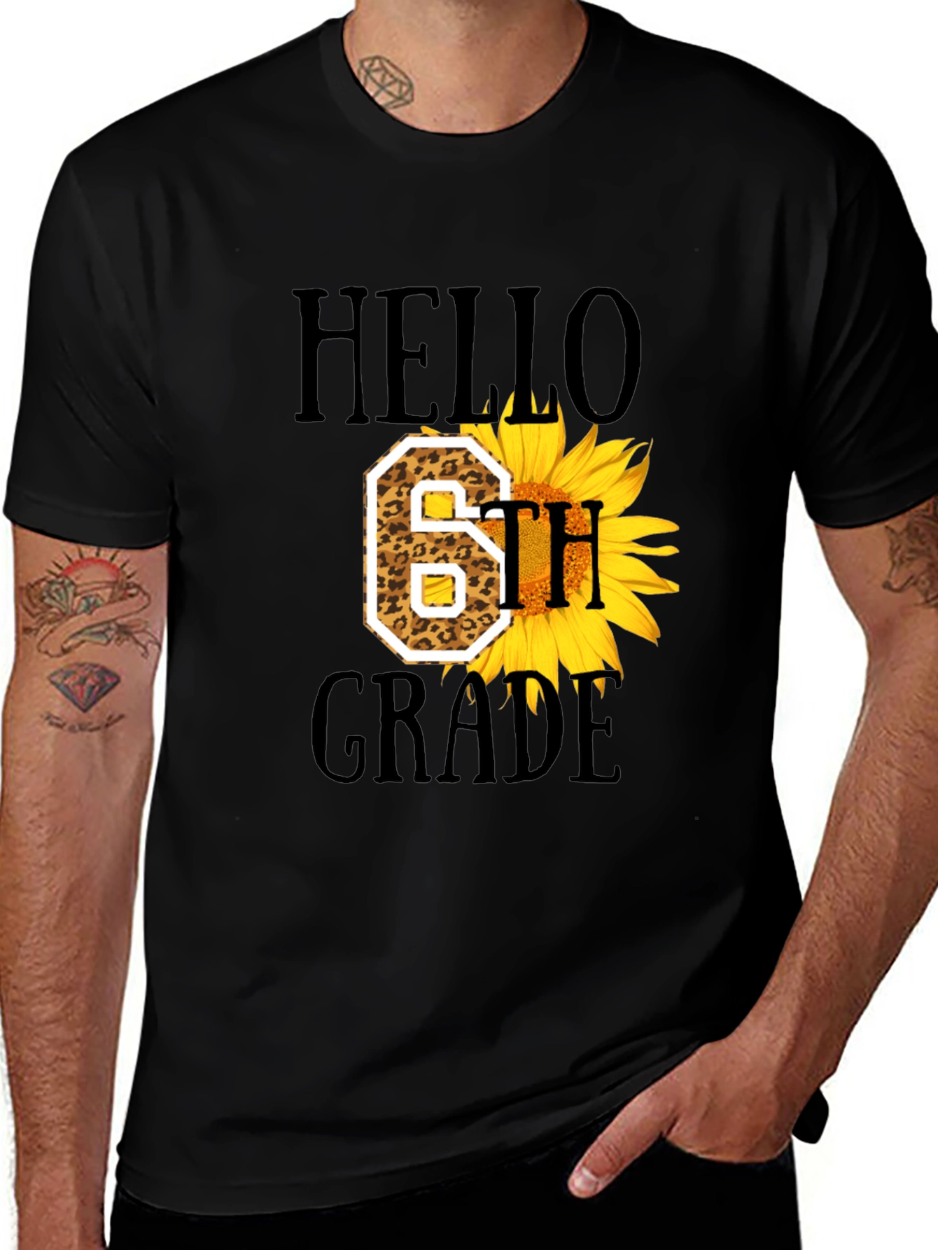 Hello 6th Grade Leopard Sunflower T-Shirt