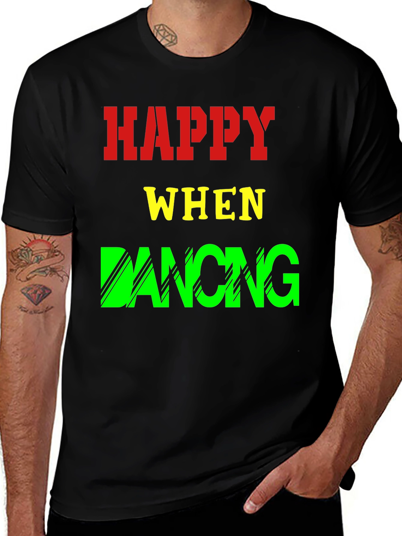 Variant 10 of Happy When Dancing Graphic Tee - Black Cotton T-Shirt