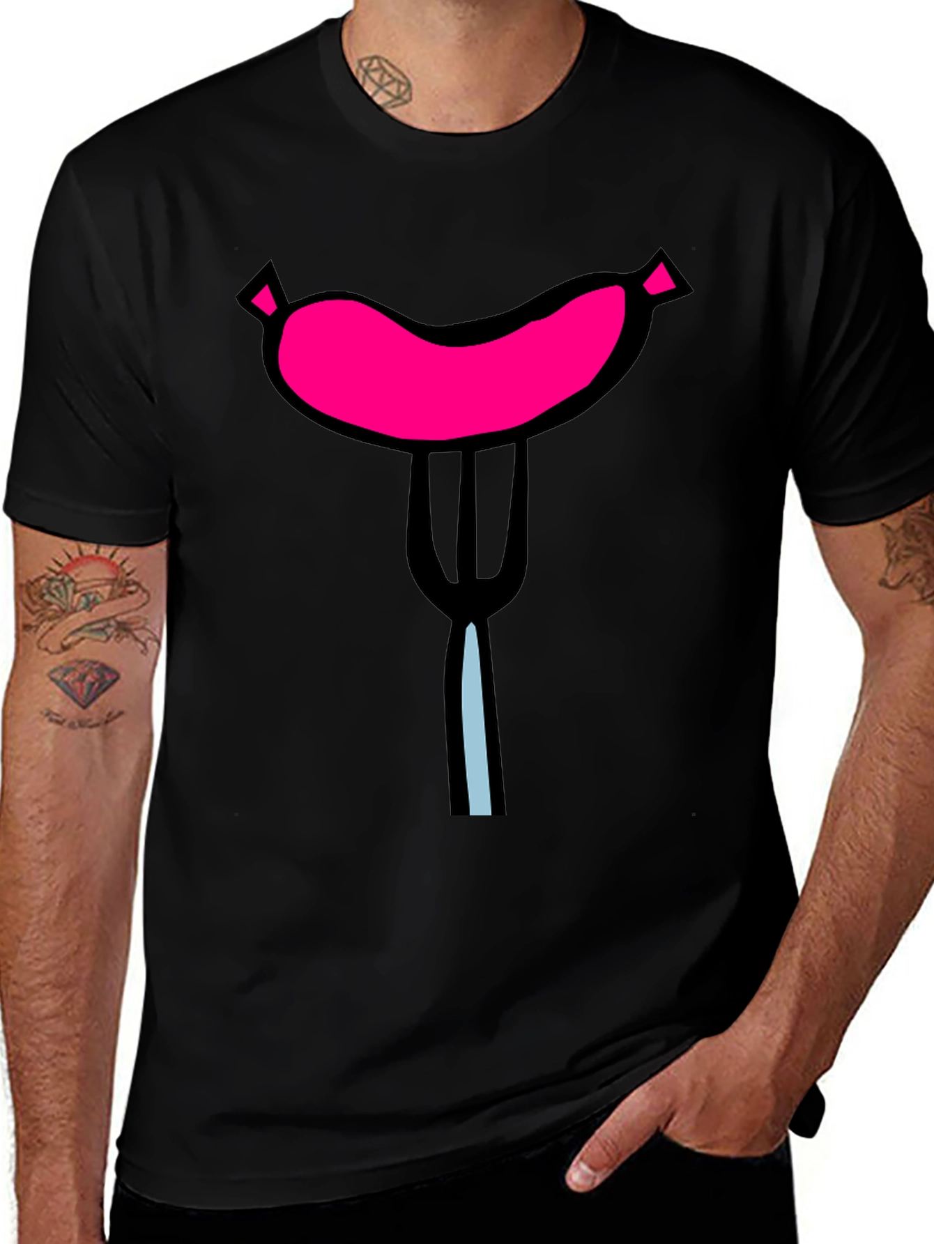 Variant 9 of Funny Sausage on Fork Black T-Shirt