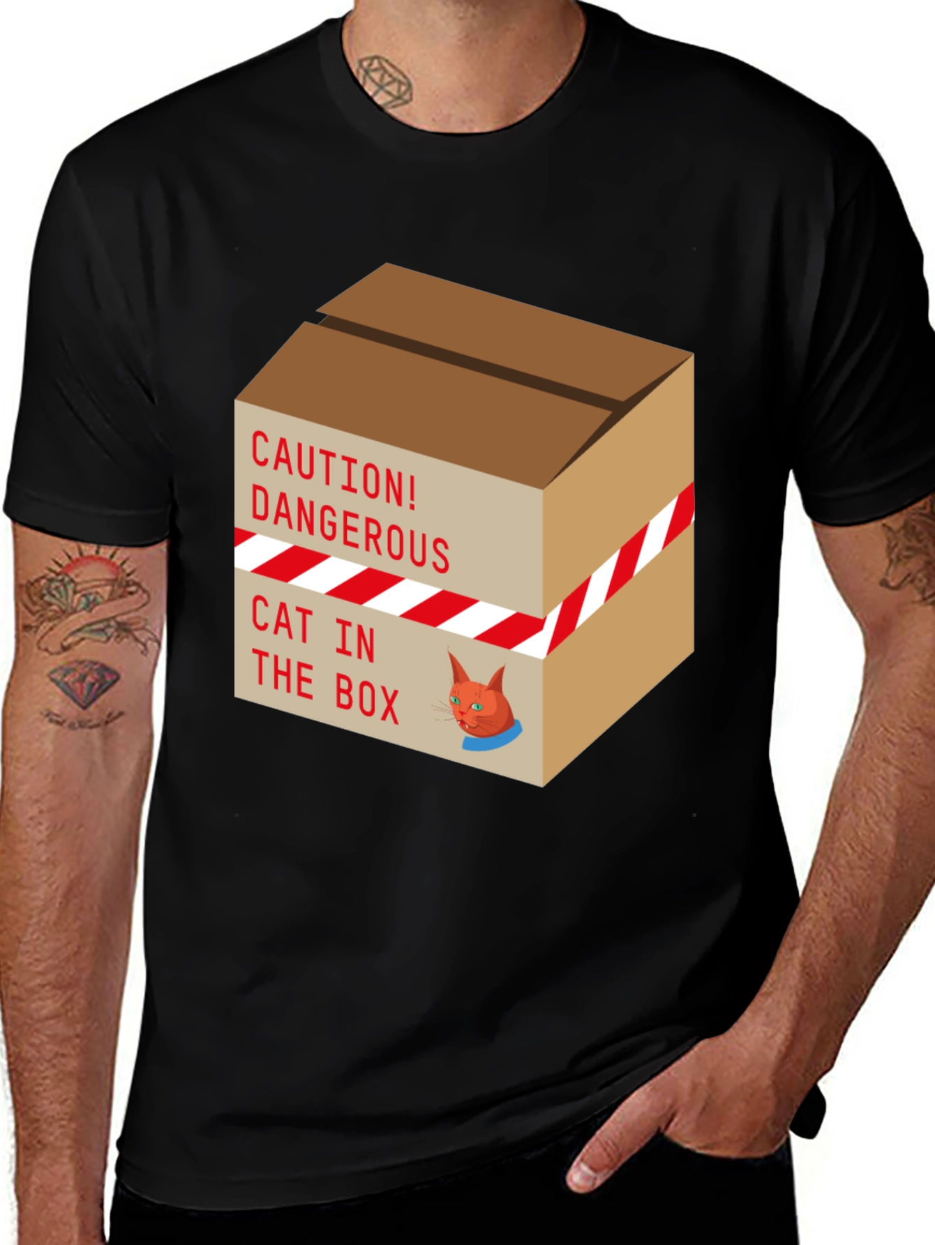 Variant 14 of Caution Cat In Box T-Shirt Funny Graphic Tee