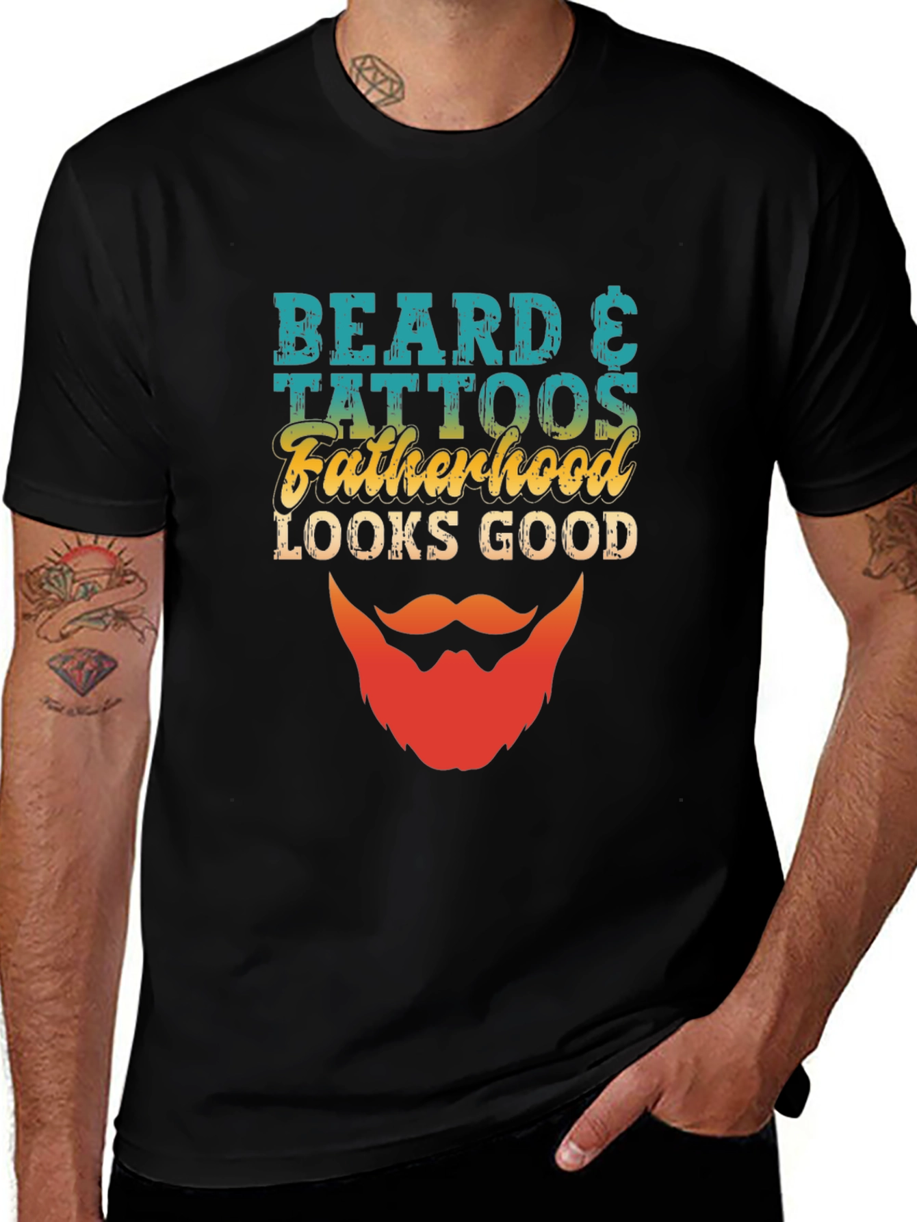 Variant 10 of Beard & Tattoos Fatherhood Graphic Tee