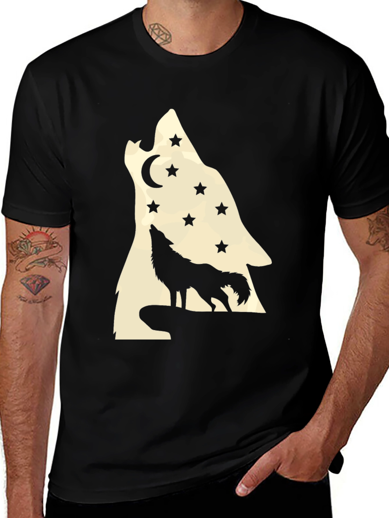 Variant 13 of Wolf Howl Graphic Tee - Men's Black T-Shirt