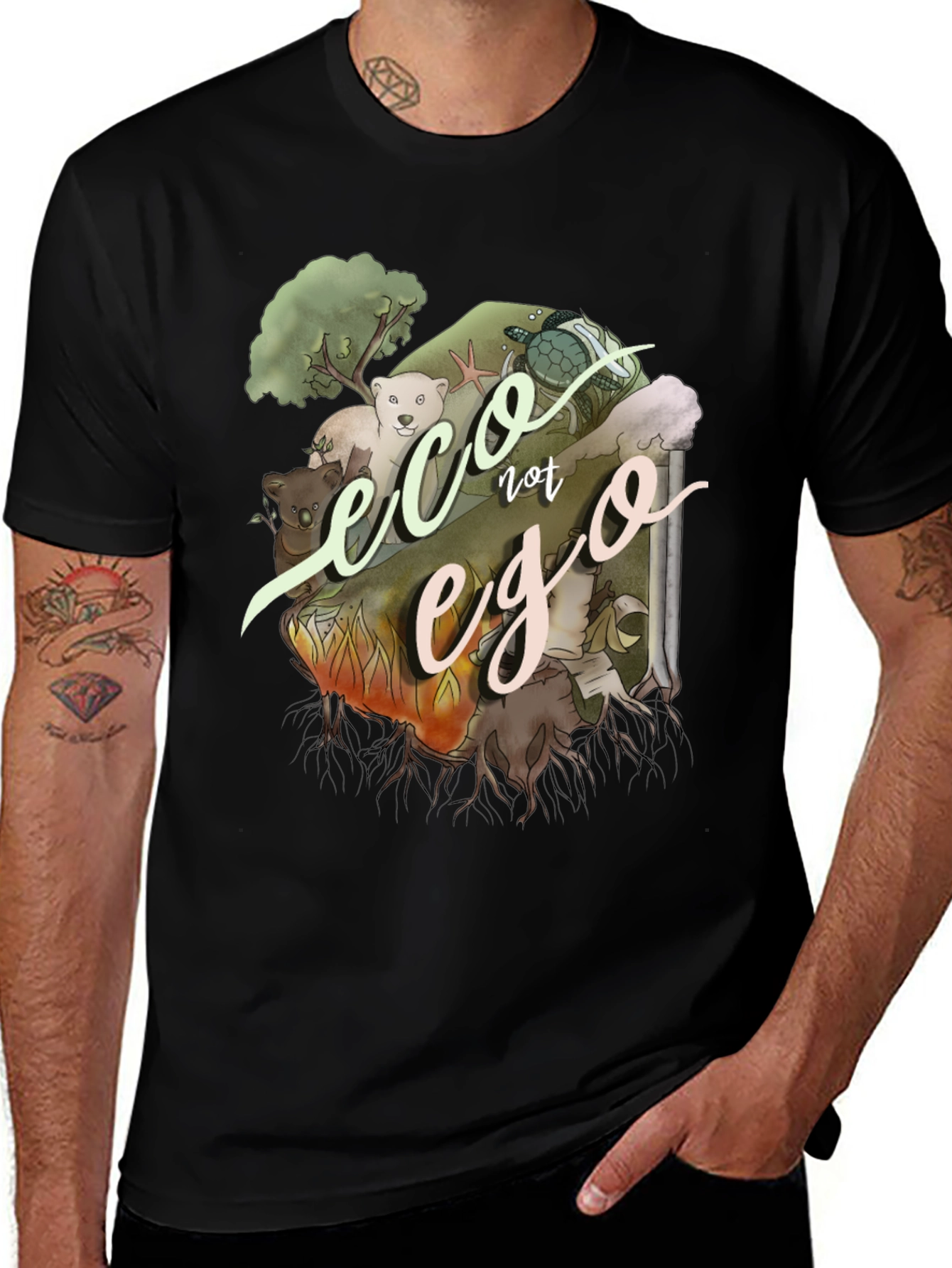 Eco Not Ego Graphic T-Shirt - Earth Conservation Tee