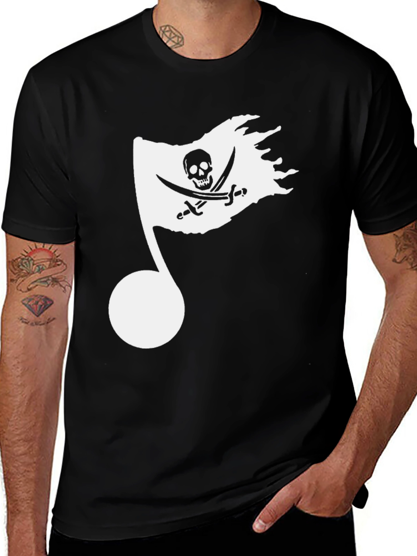 Variant 21 of Musical Pirate Note Men's Black T-Shirt
