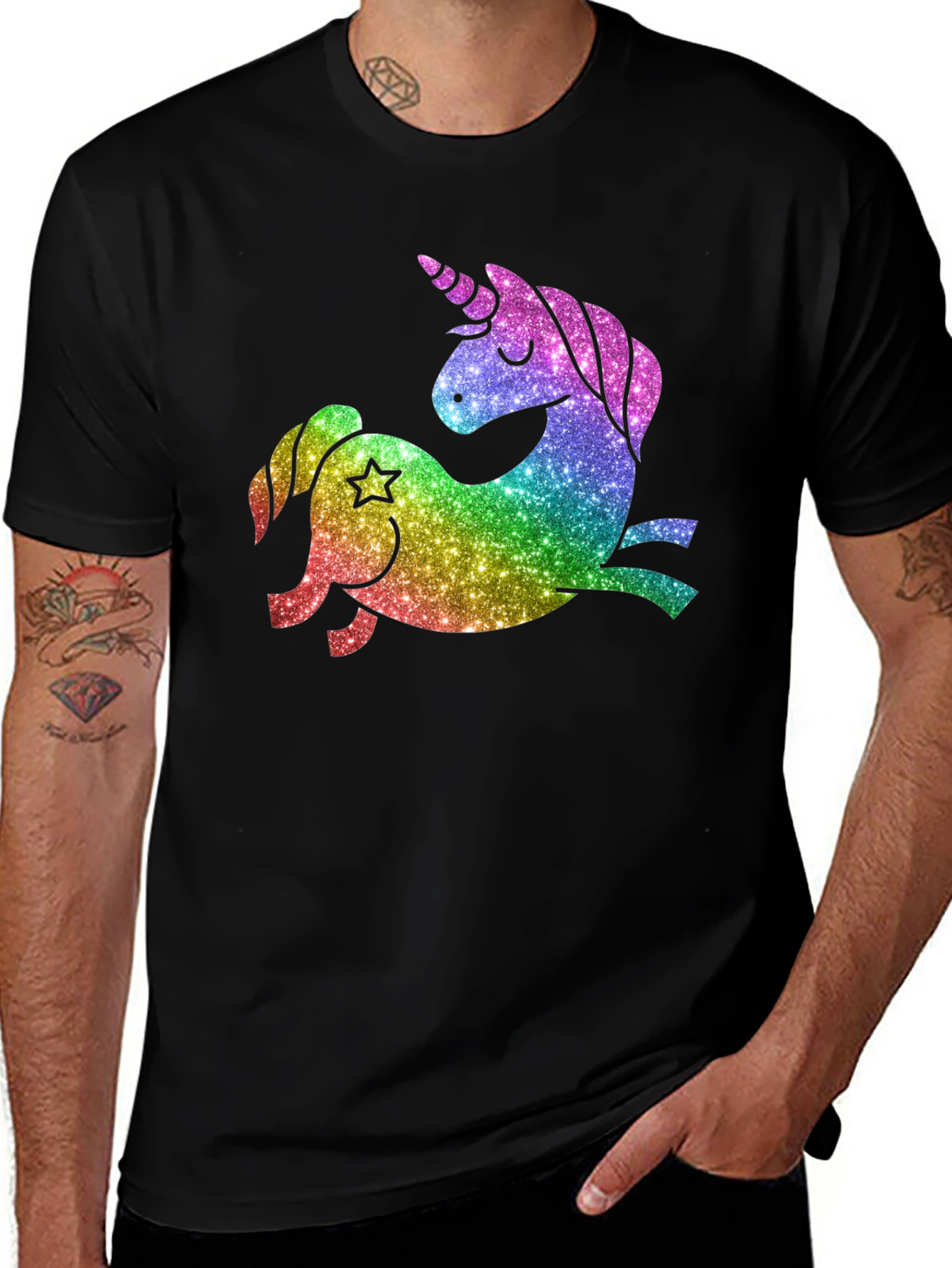Variant 30 of Rainbow Glitter Unicorn Graphic T-Shirt