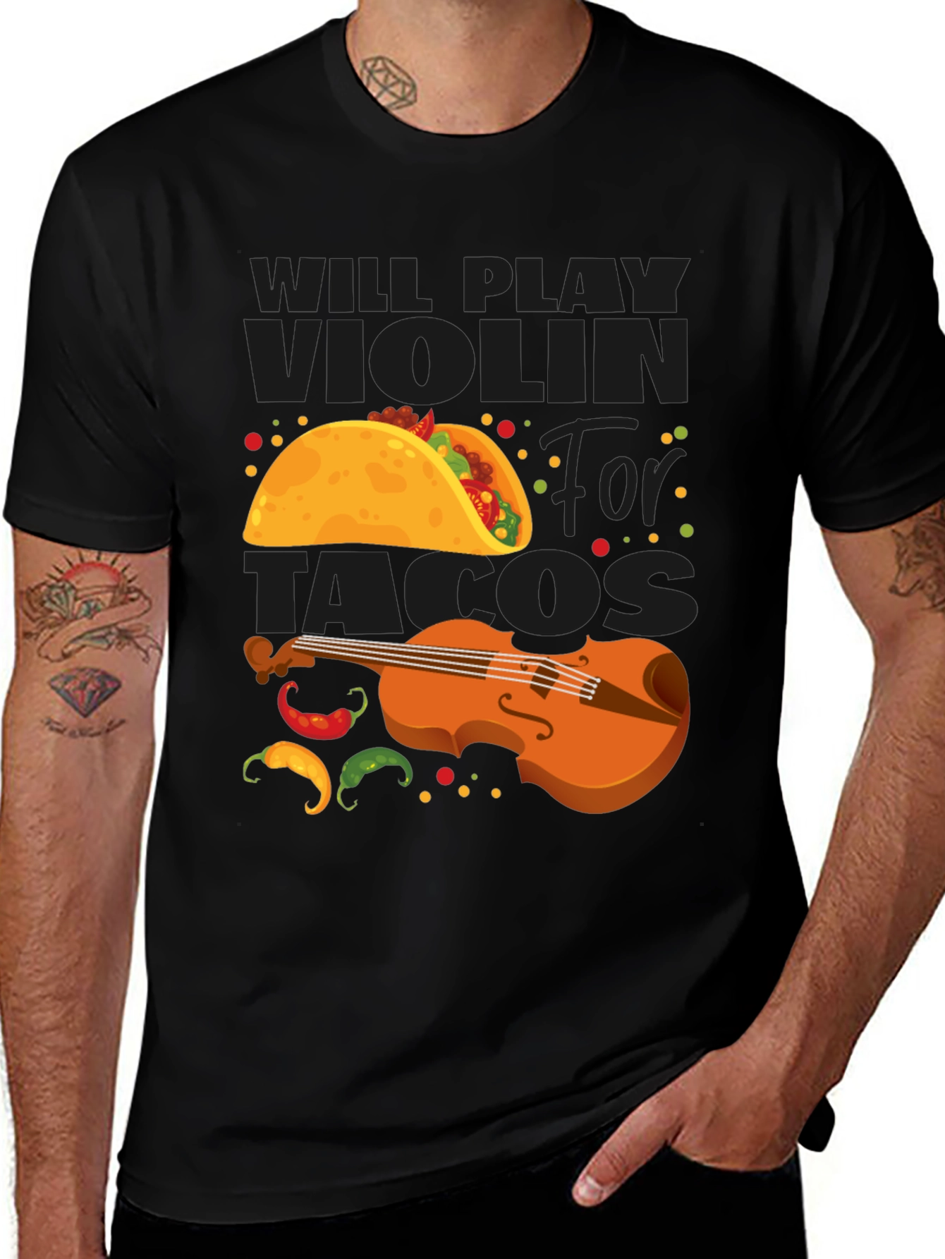 Variant 10 of Will Play Violin for Tacos Funny Graphic Tee
