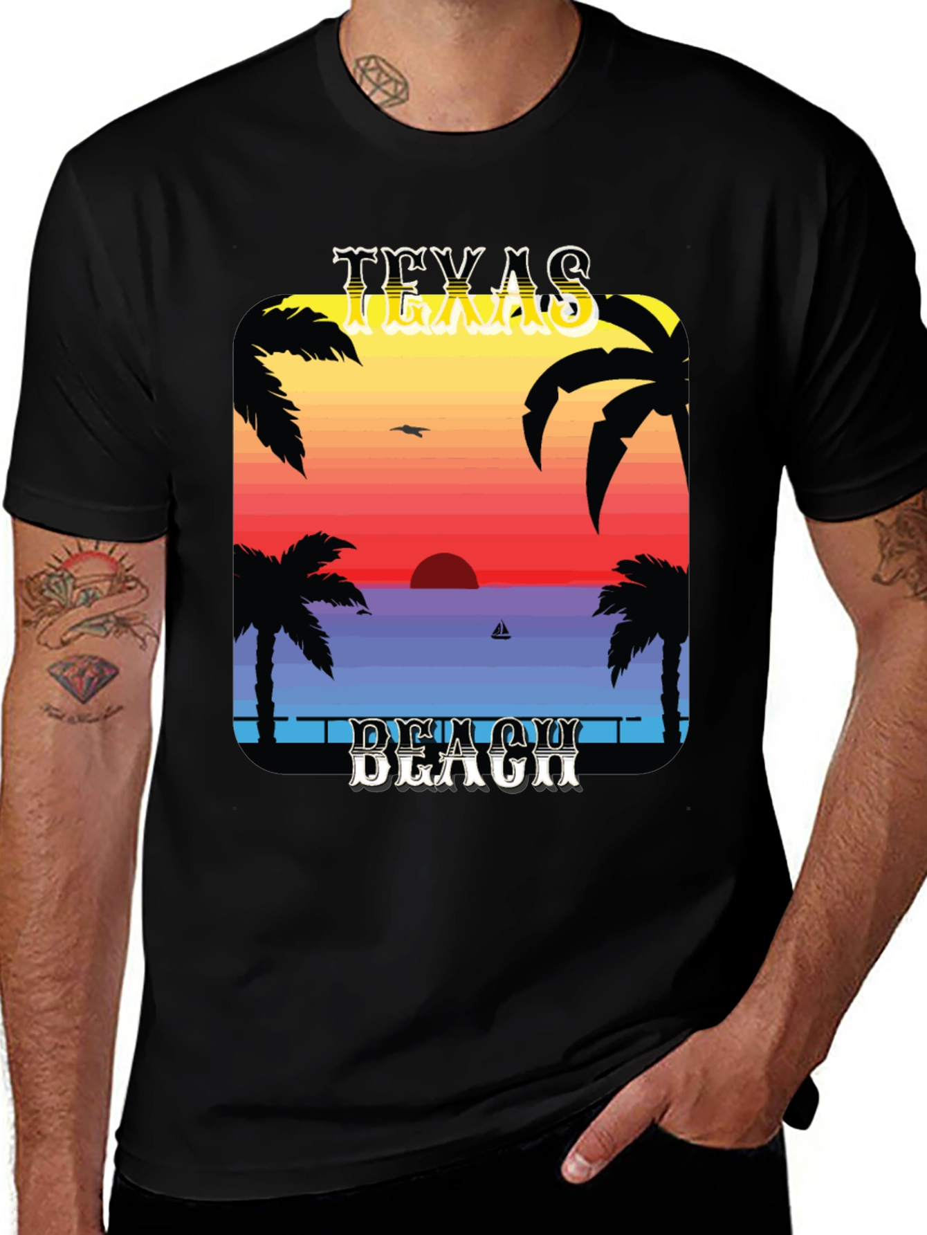 Texas Beach Graphic Tee - Tropical Palm Sunset T-Shirt