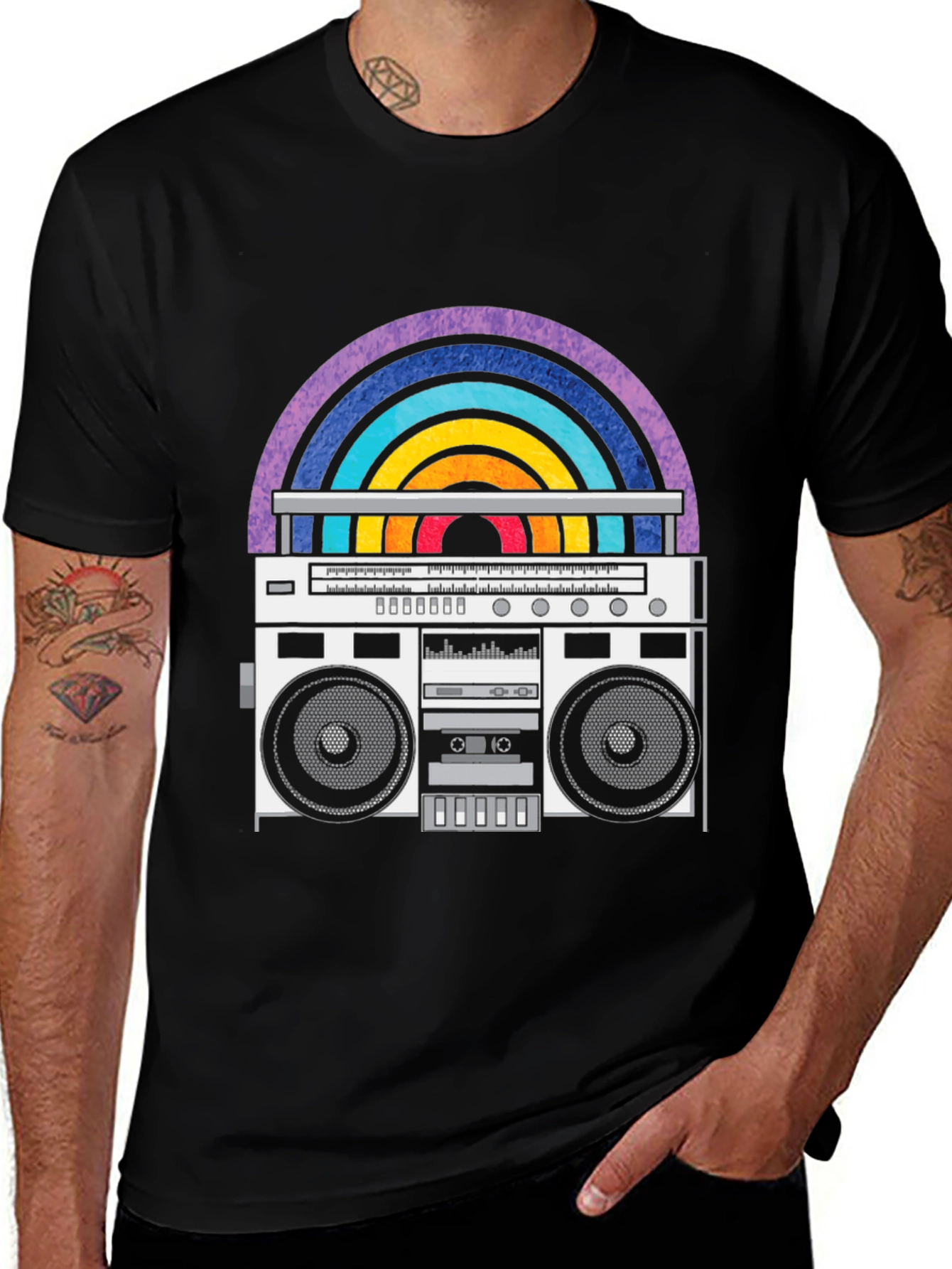 Variant 7 of Retro Boombox Rainbow Graphic Tee